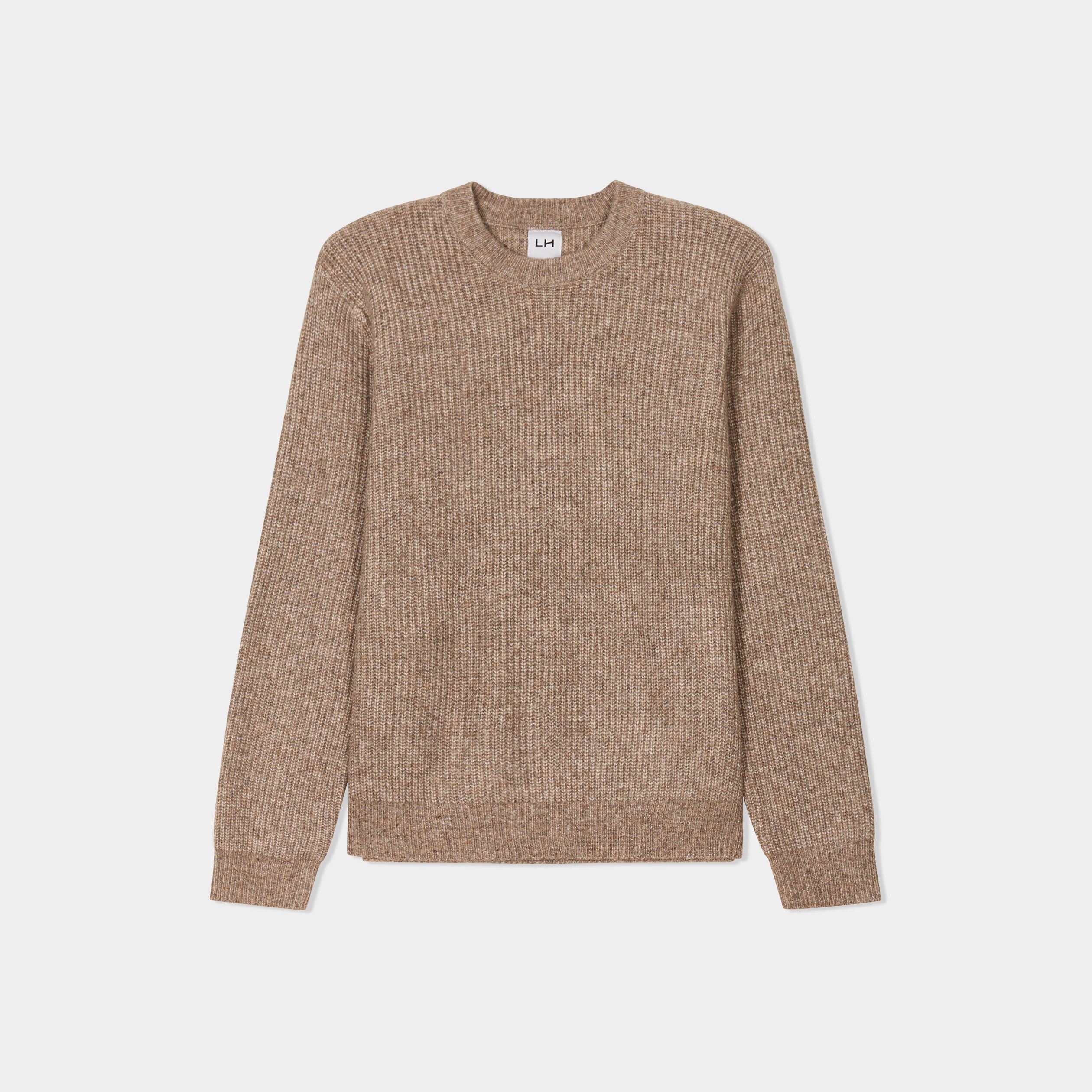 Pull col rond &agrave; manches longues taupe homme
