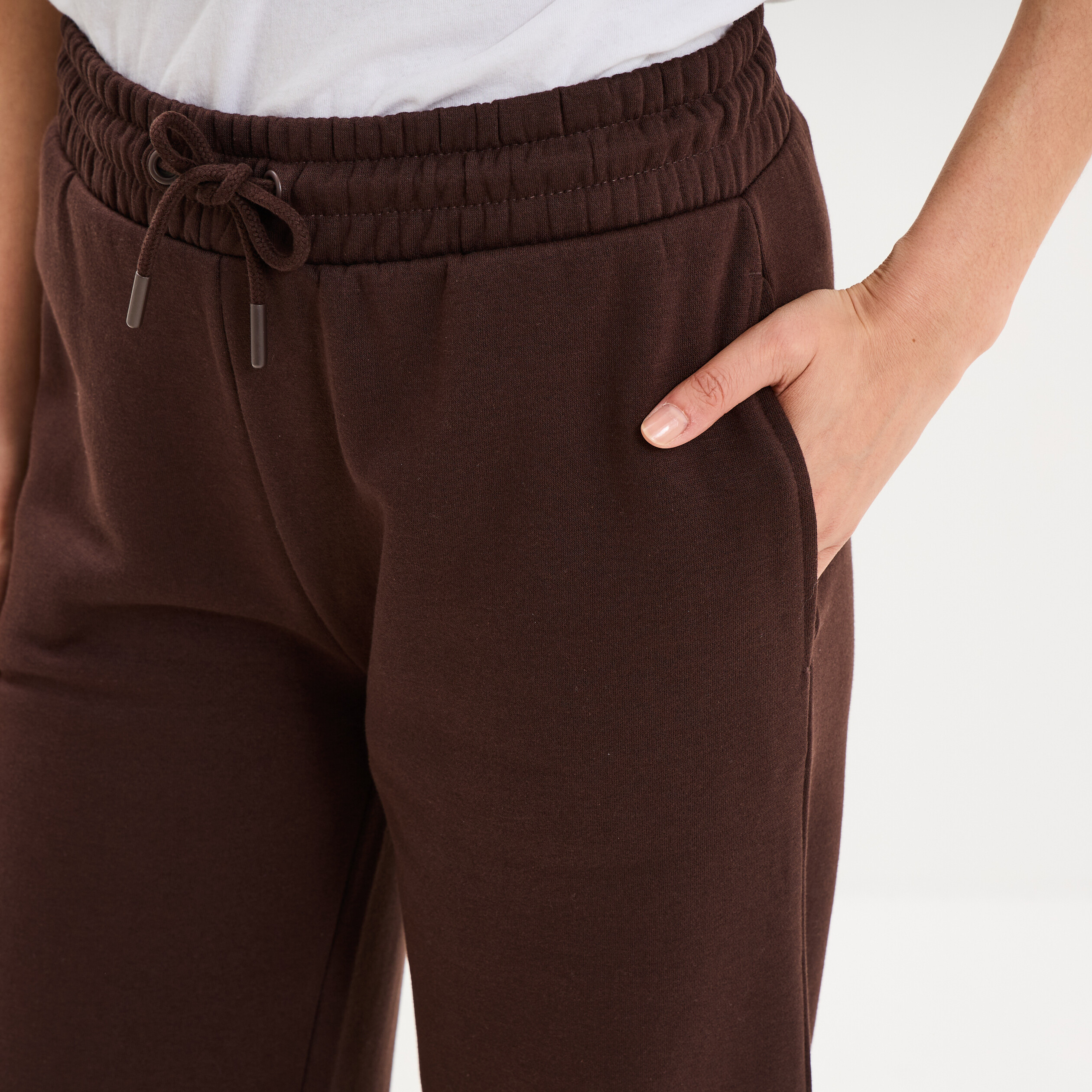 Pantalon de jogging molletonn&eacute; large marron fonc&eacute; femme