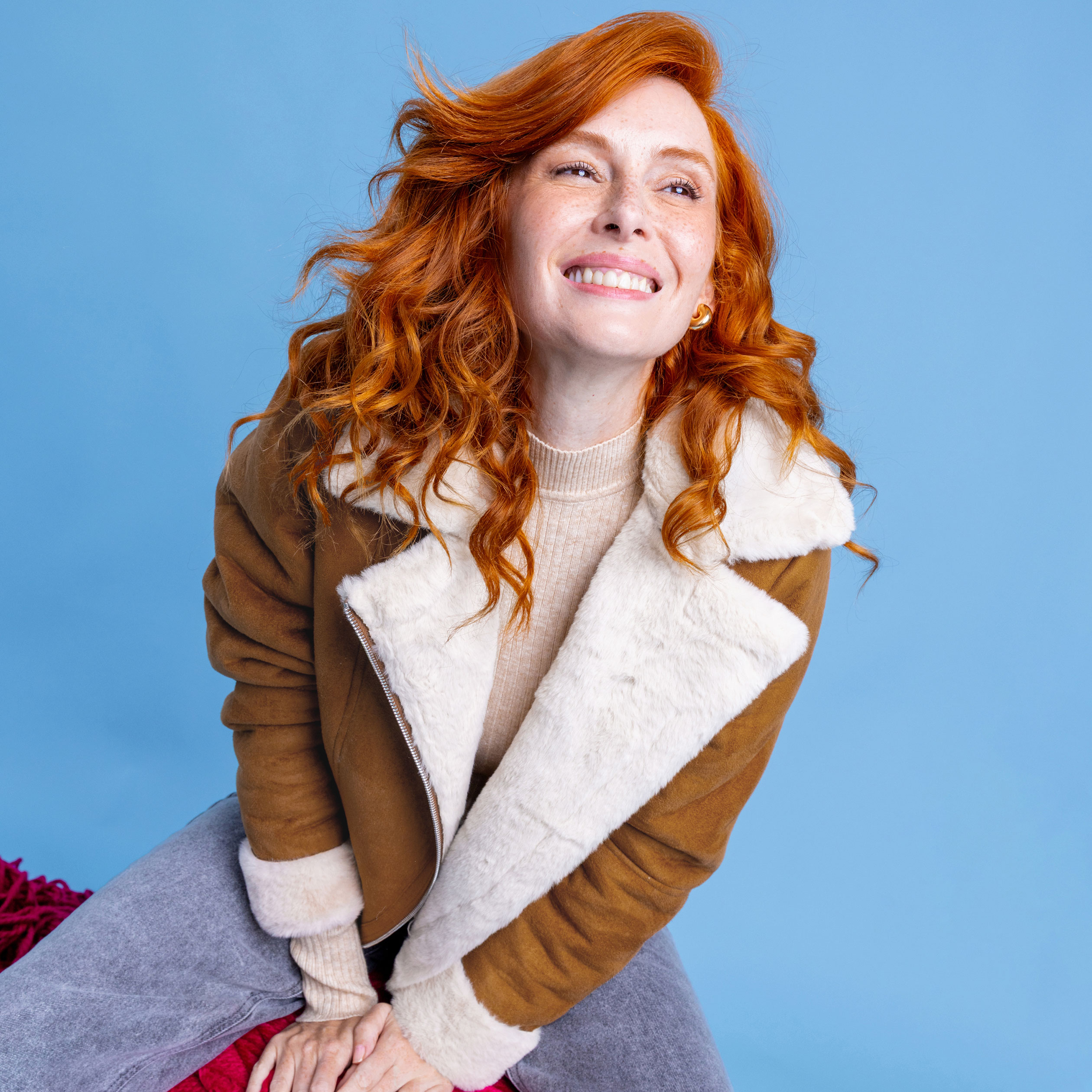 Veste col aviateur zipp&eacute;e doubl&eacute;e camel femme