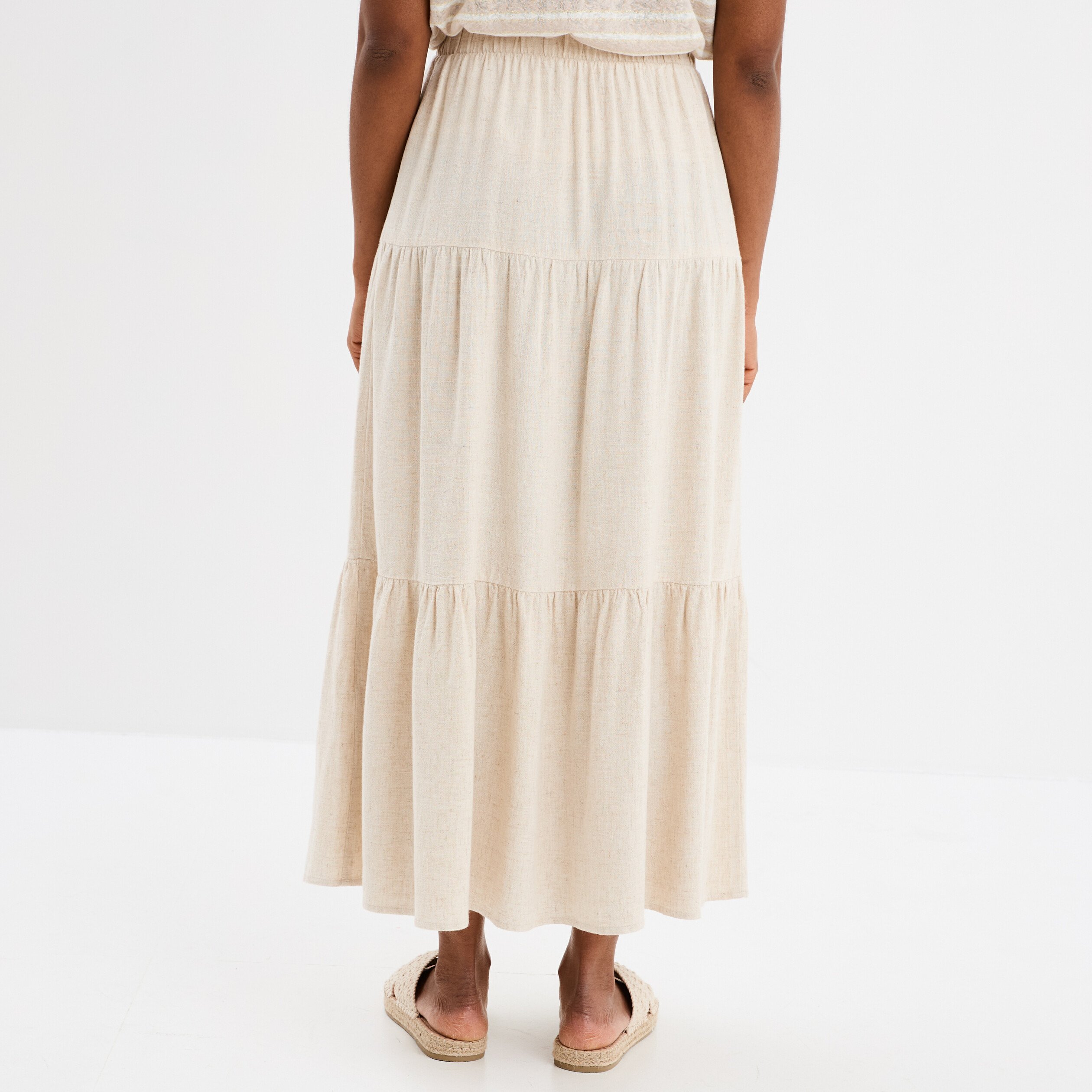 jupe midi evasee lin melange beige femme Jupe midi évasée lin mélangé beige femme