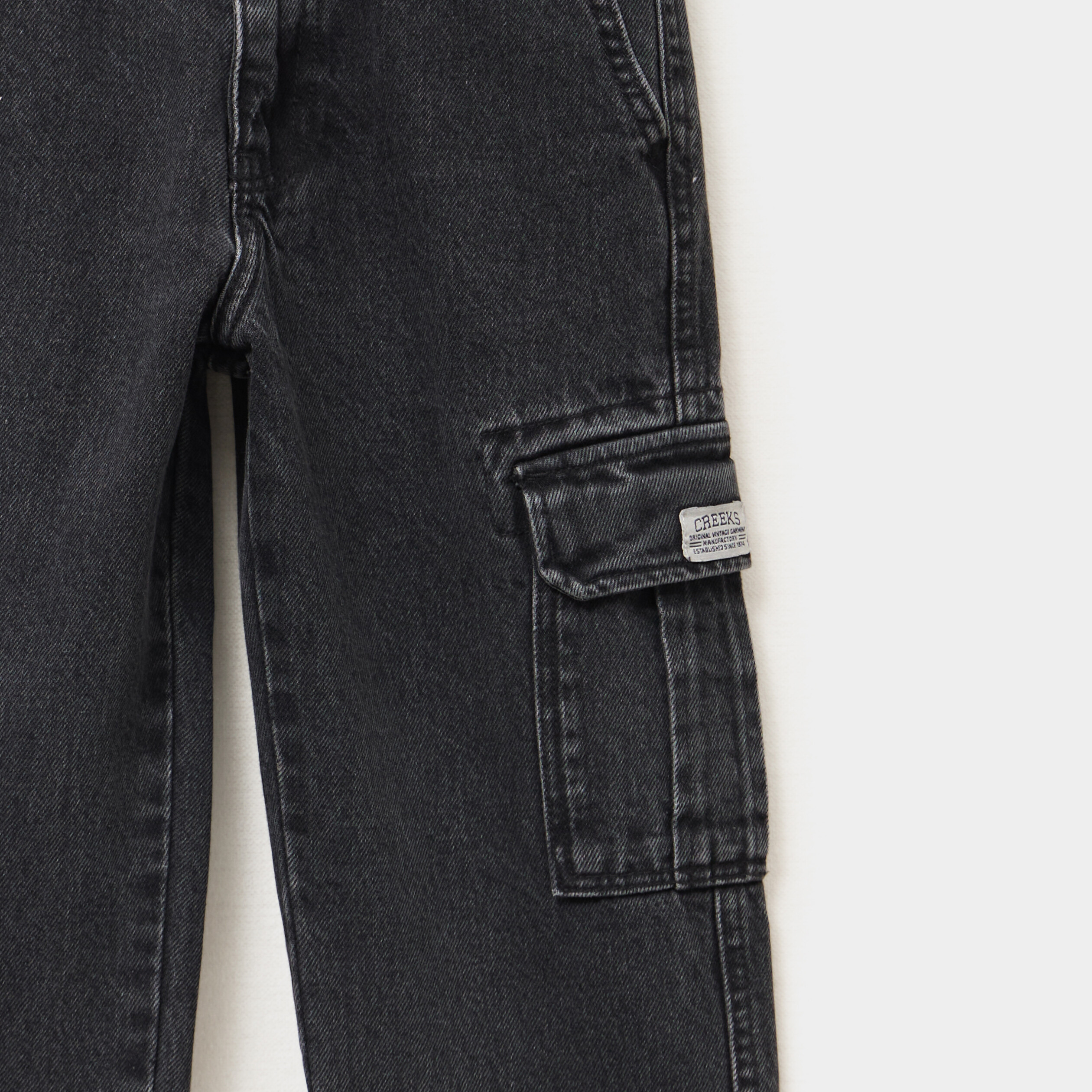 Jeans cargo 6 poches coton denim noir gar&ccedil;on