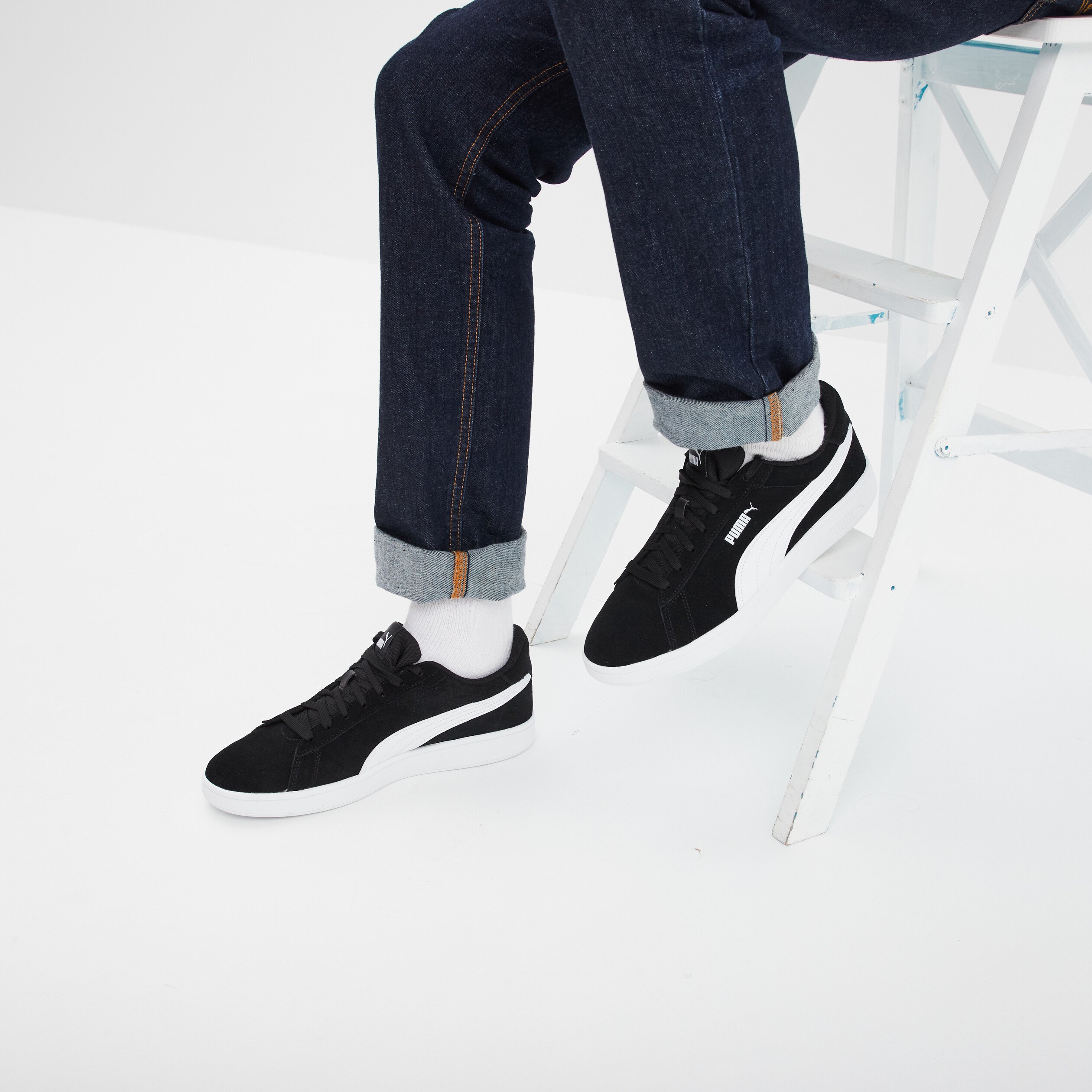 tennis basses a lacets cuir puma smash noir homme Tennis basses à lacets cuir Puma Smash noir homme