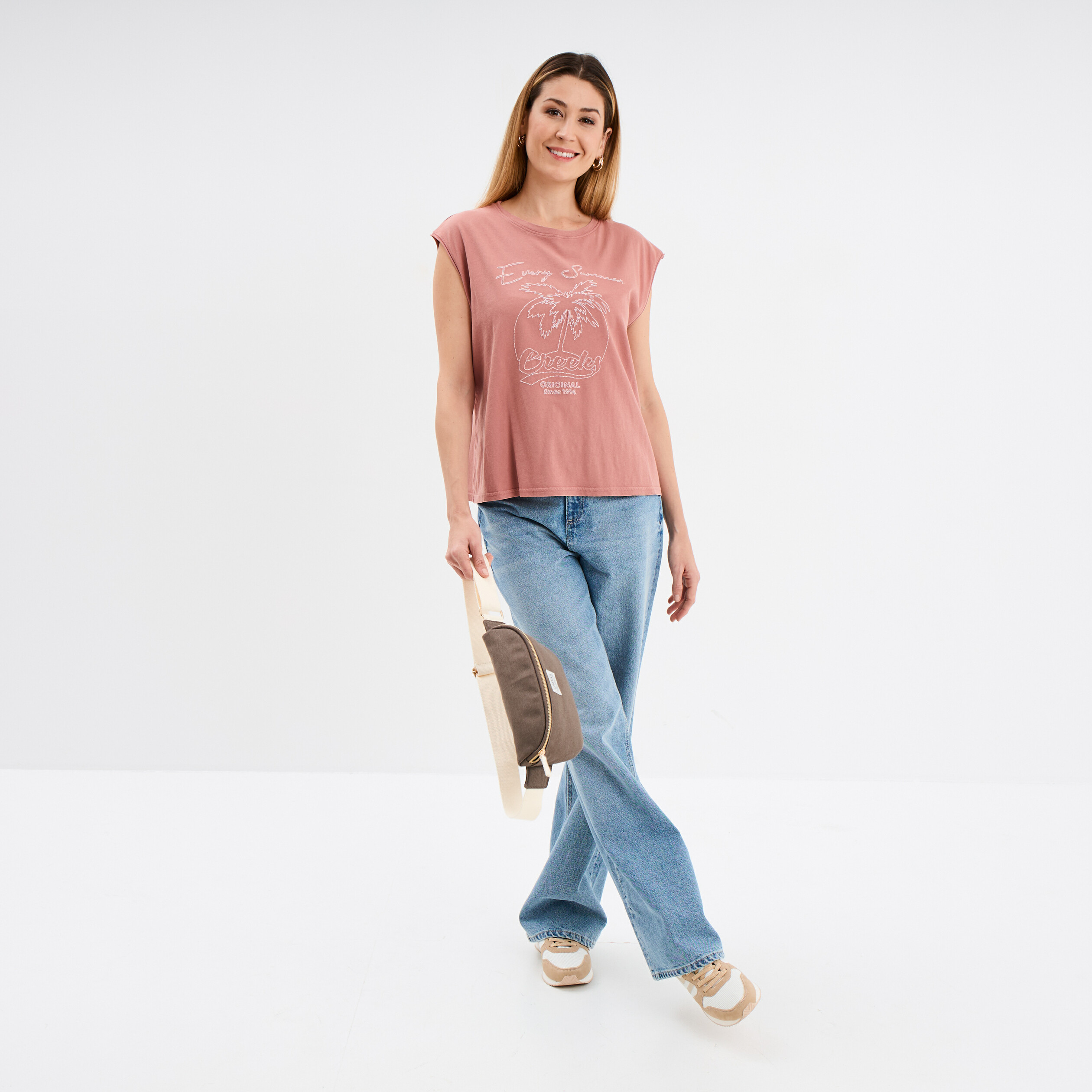 debardeur brode coton vieux rose femme Débardeur brodé coton vieux rose femme