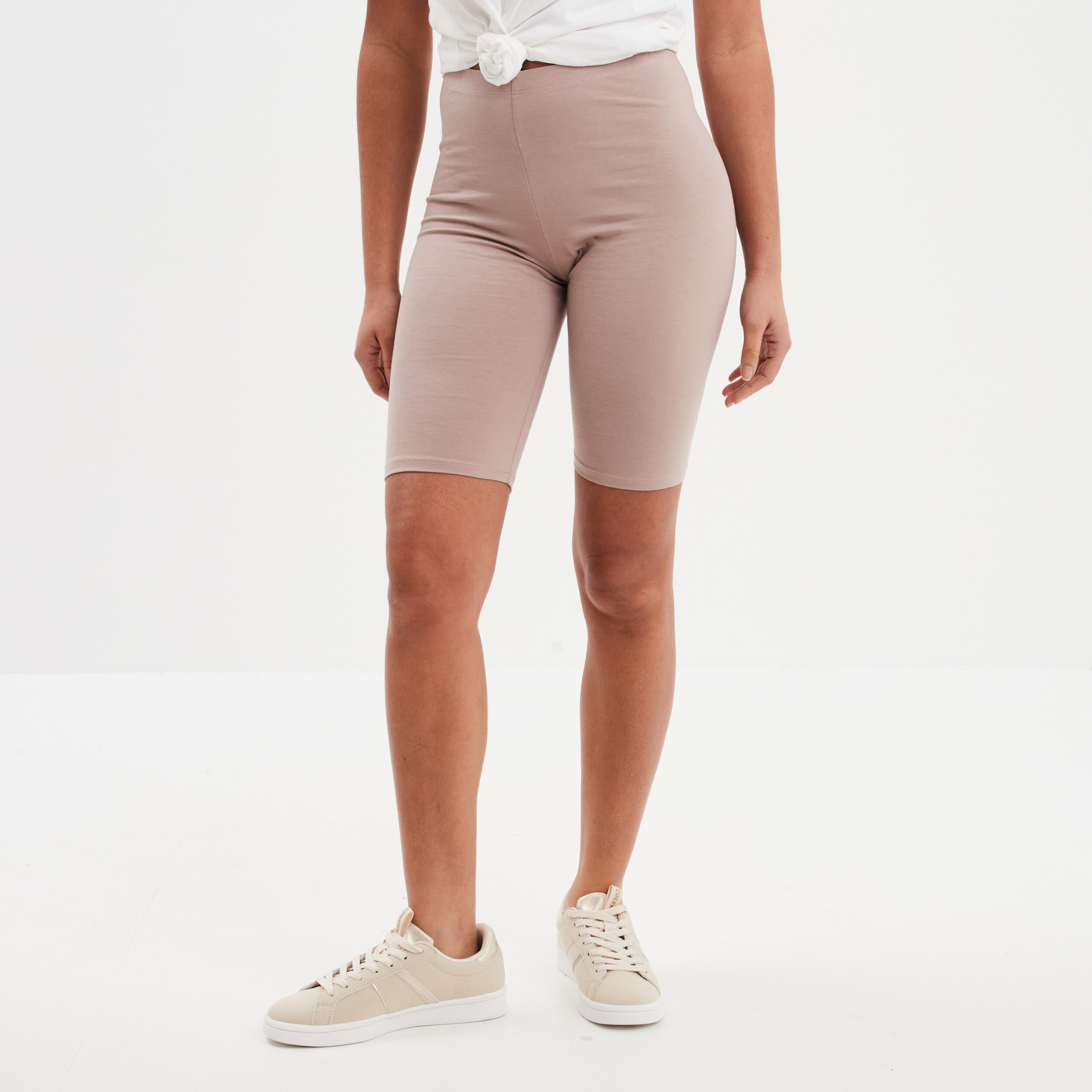 Short cycliste coton stretch marron clair femme