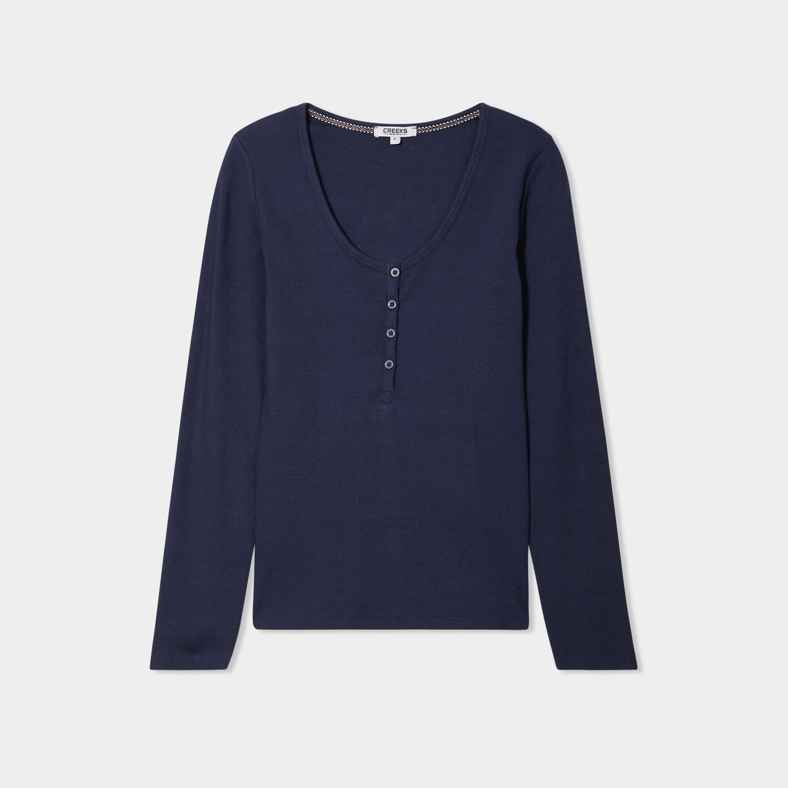t shirt ajuste col tunisien jersey coton bleu marine femme T-shirt ajusté col tunisien jersey coton bleu marine femme