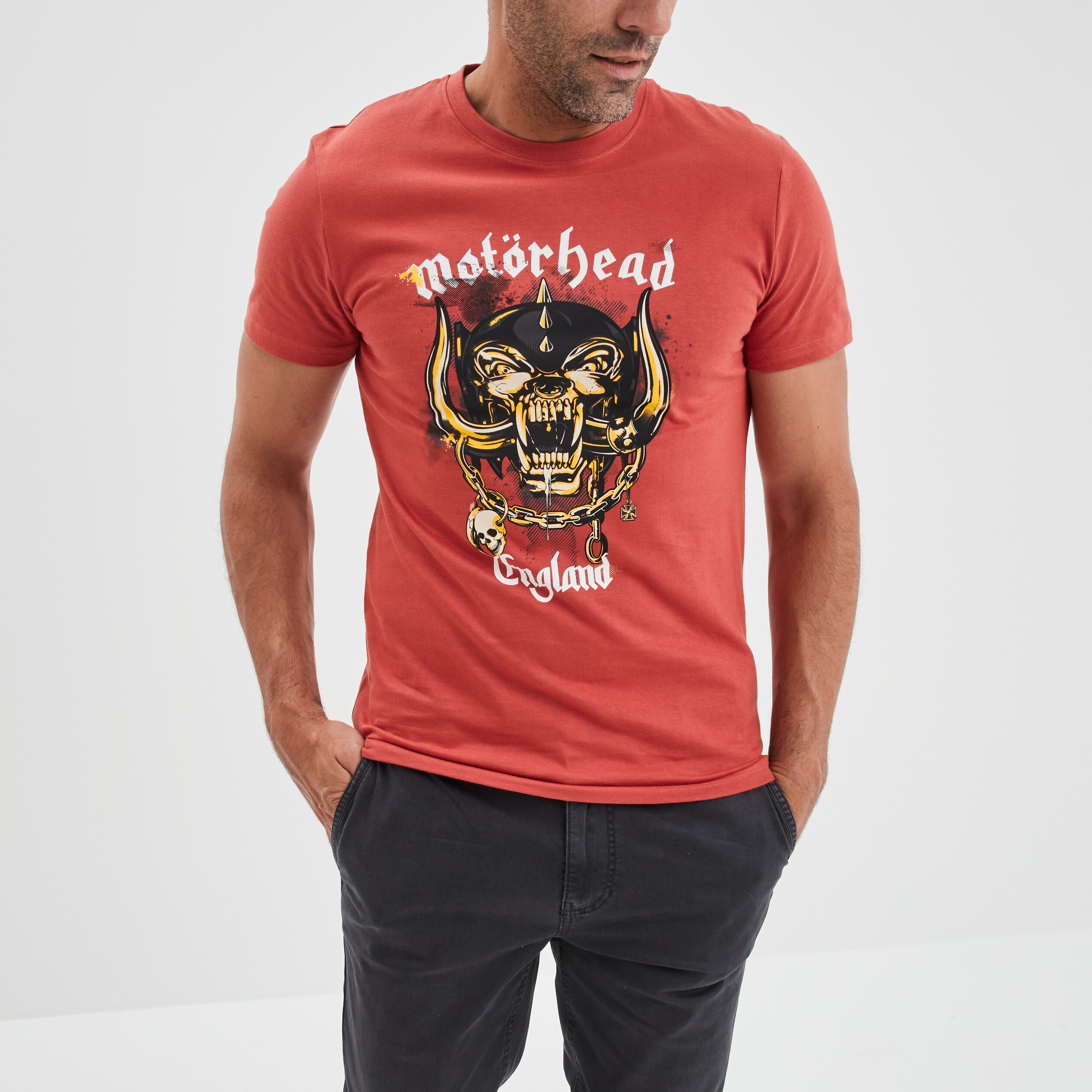 T shirt manches courtes coton Motorhead rouge fonc homme