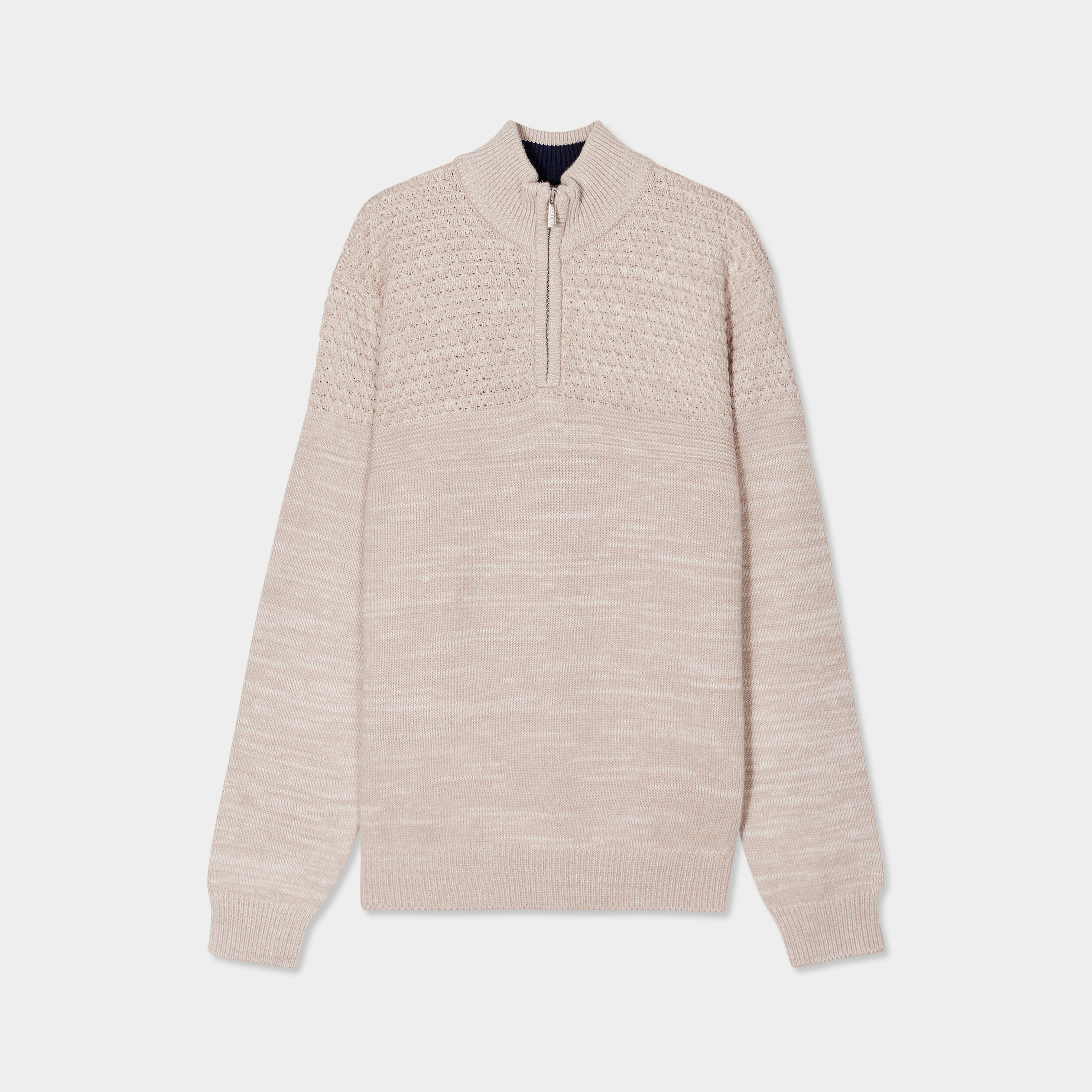 Pull col camionneur zipp&eacute; gris clair homme