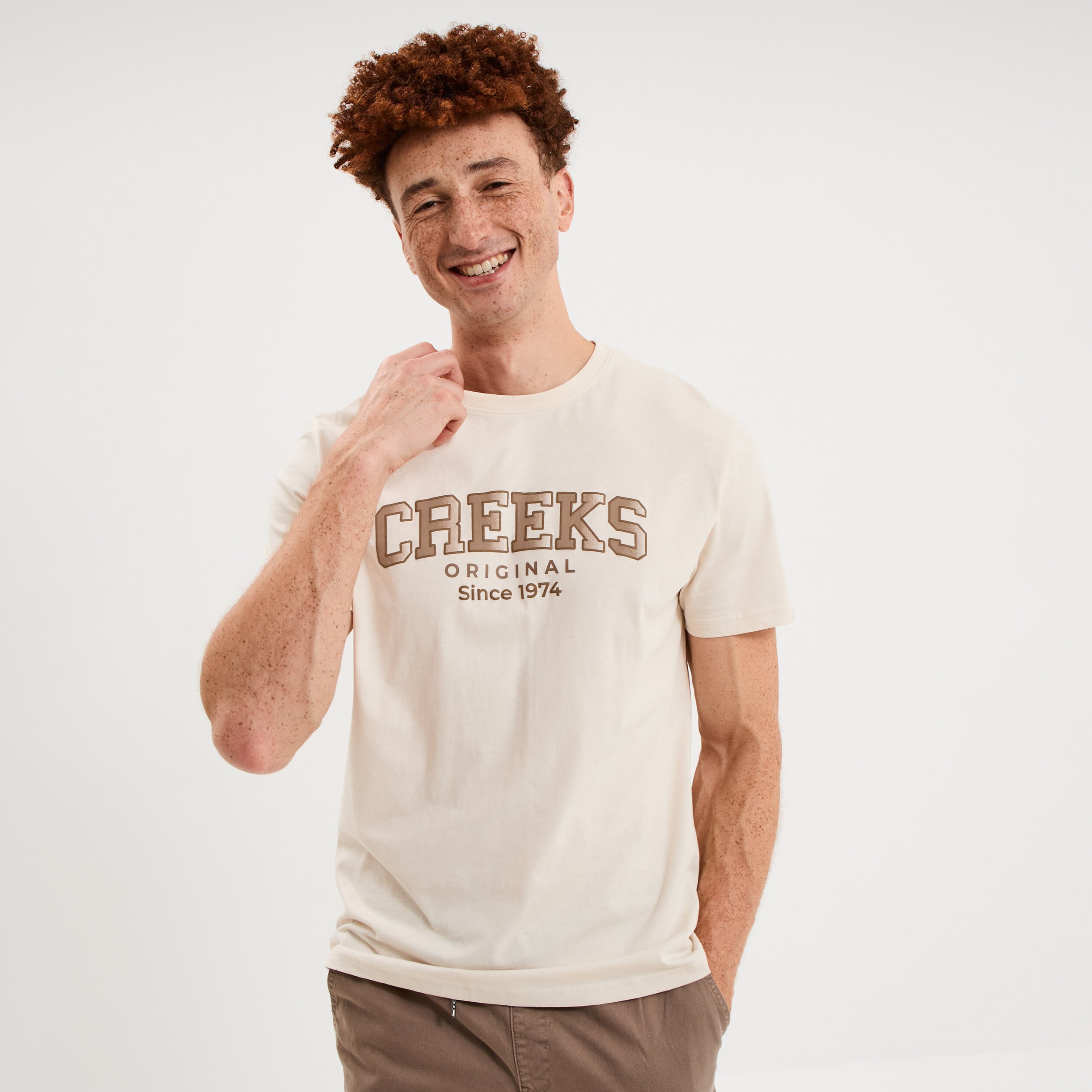T-shirt col rond manches courtes coton ecru homme