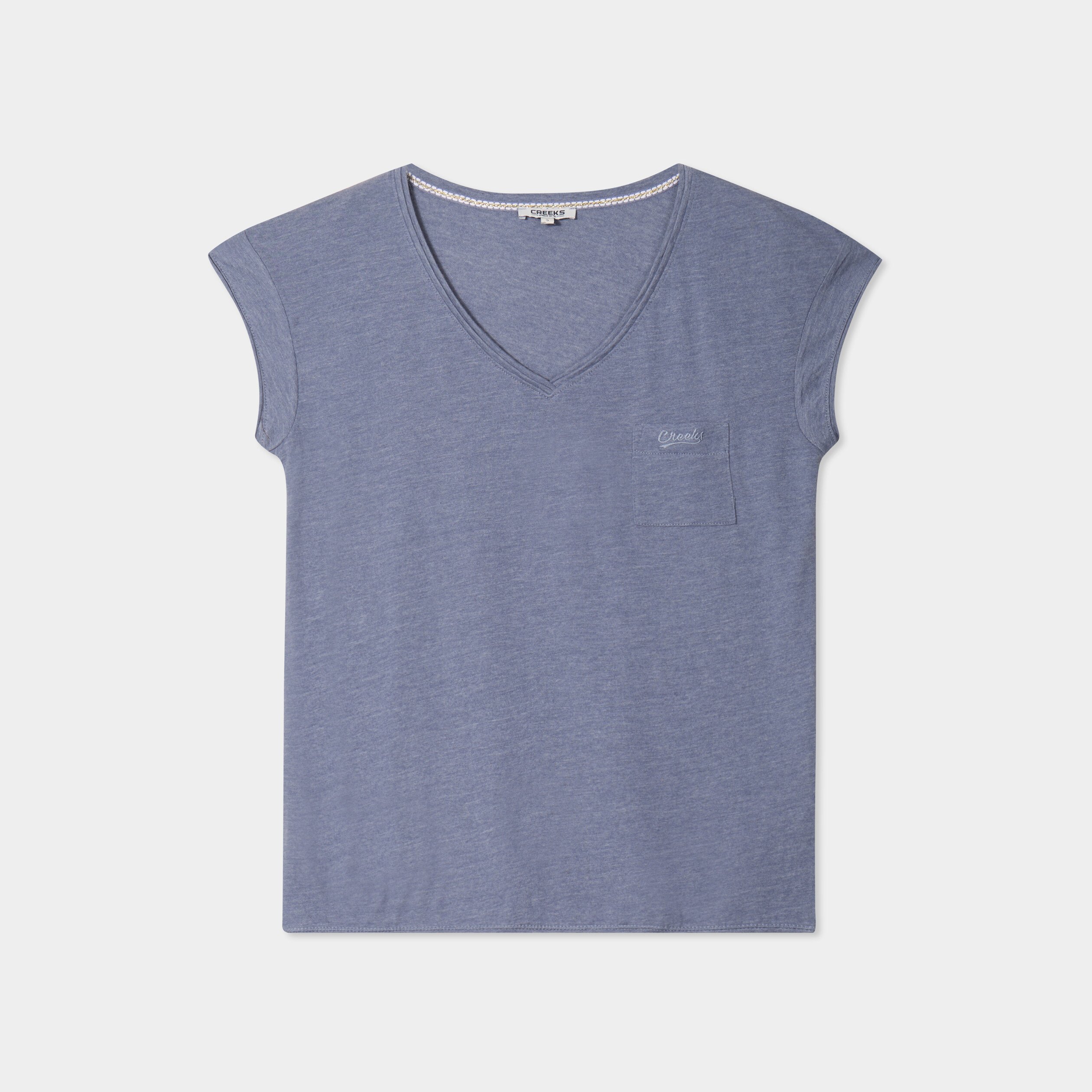 t shirt col v poche poitrine creeks bleu gris femme T-shirt col v poche poitrine Creeks bleu gris femme