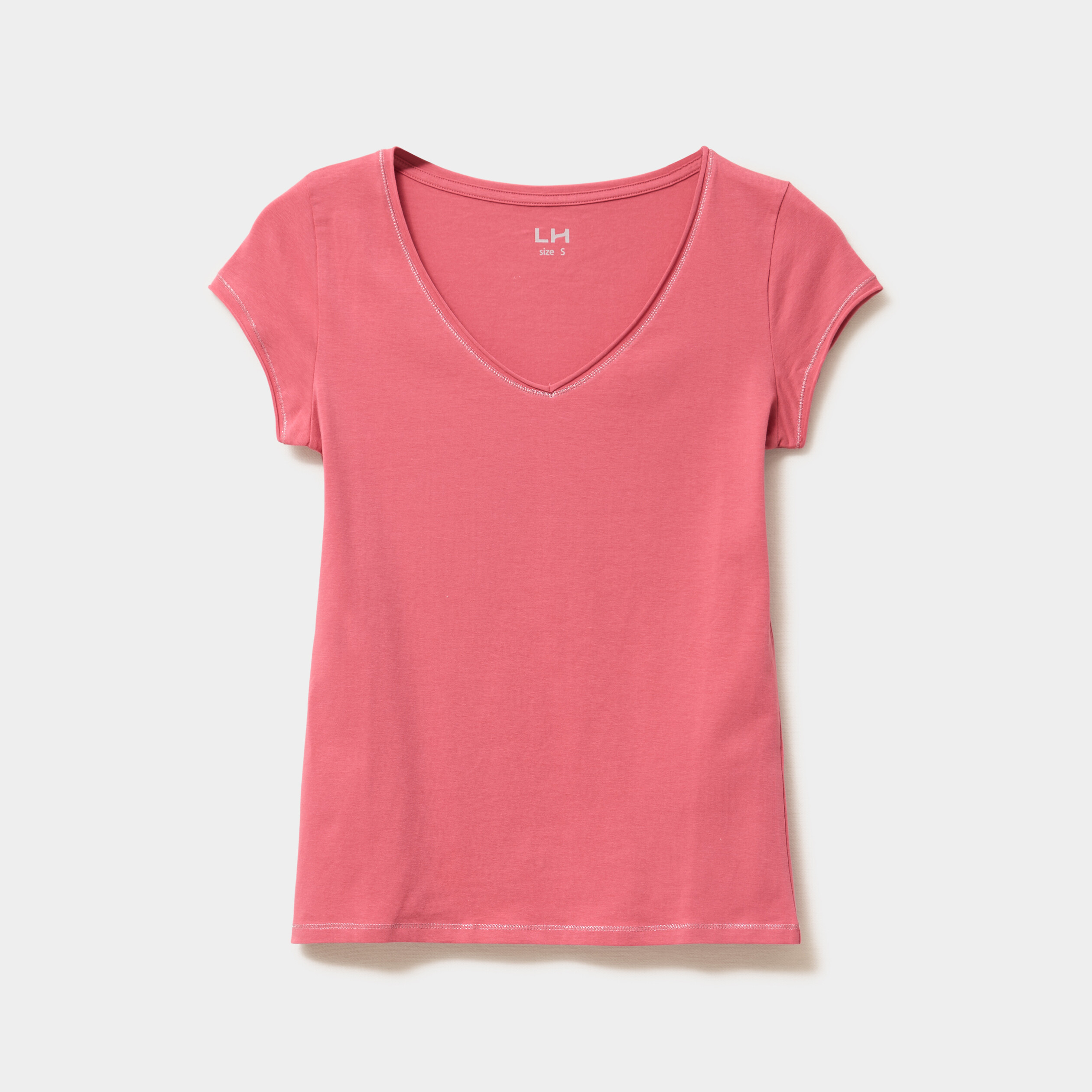 T-shirt col V ajust&eacute; manches courtes vieux rose femme