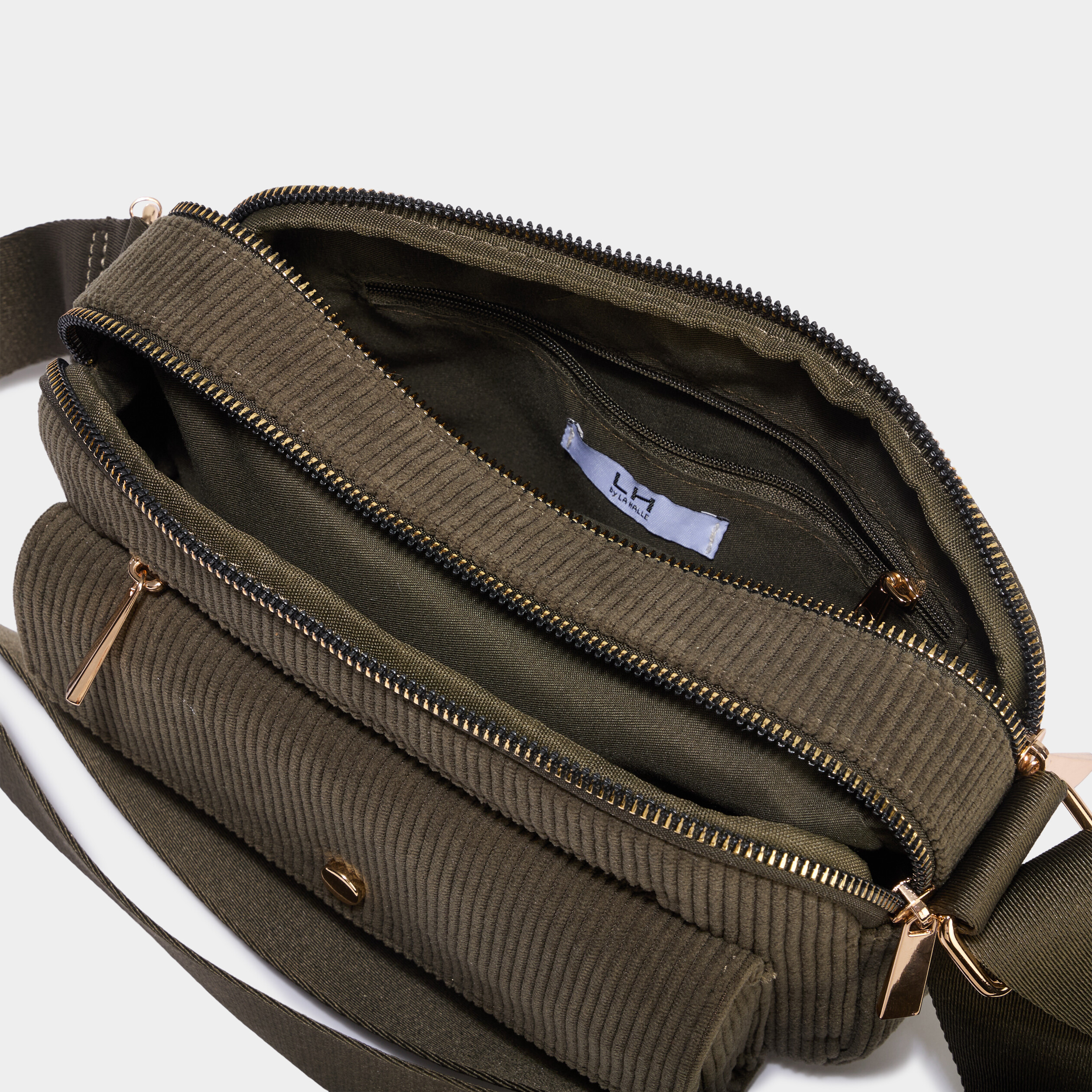 Sac rectangulaire effet velours c&ocirc;tel&eacute; vert kaki femme