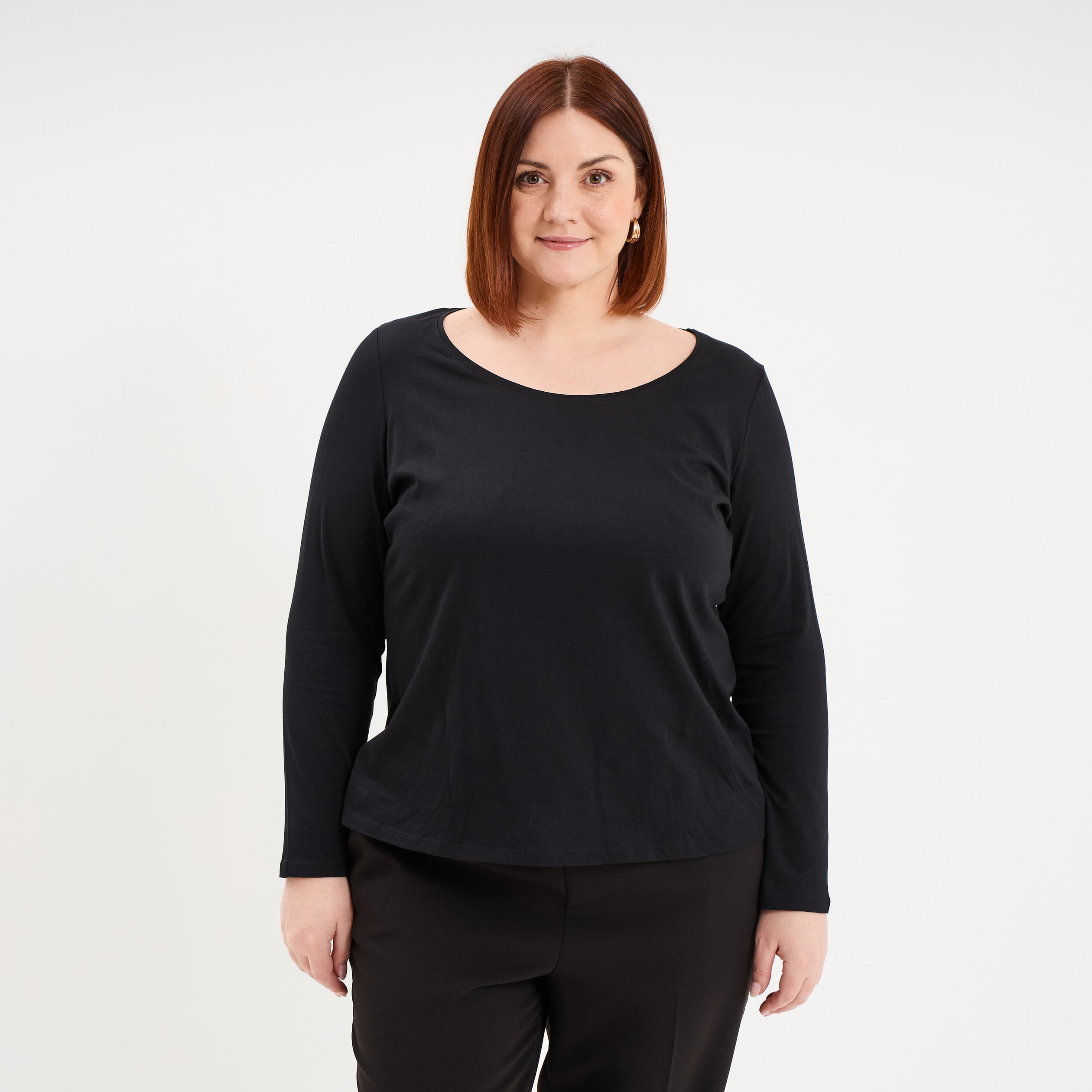 T-shirt manches longues coton noir femme grande taille