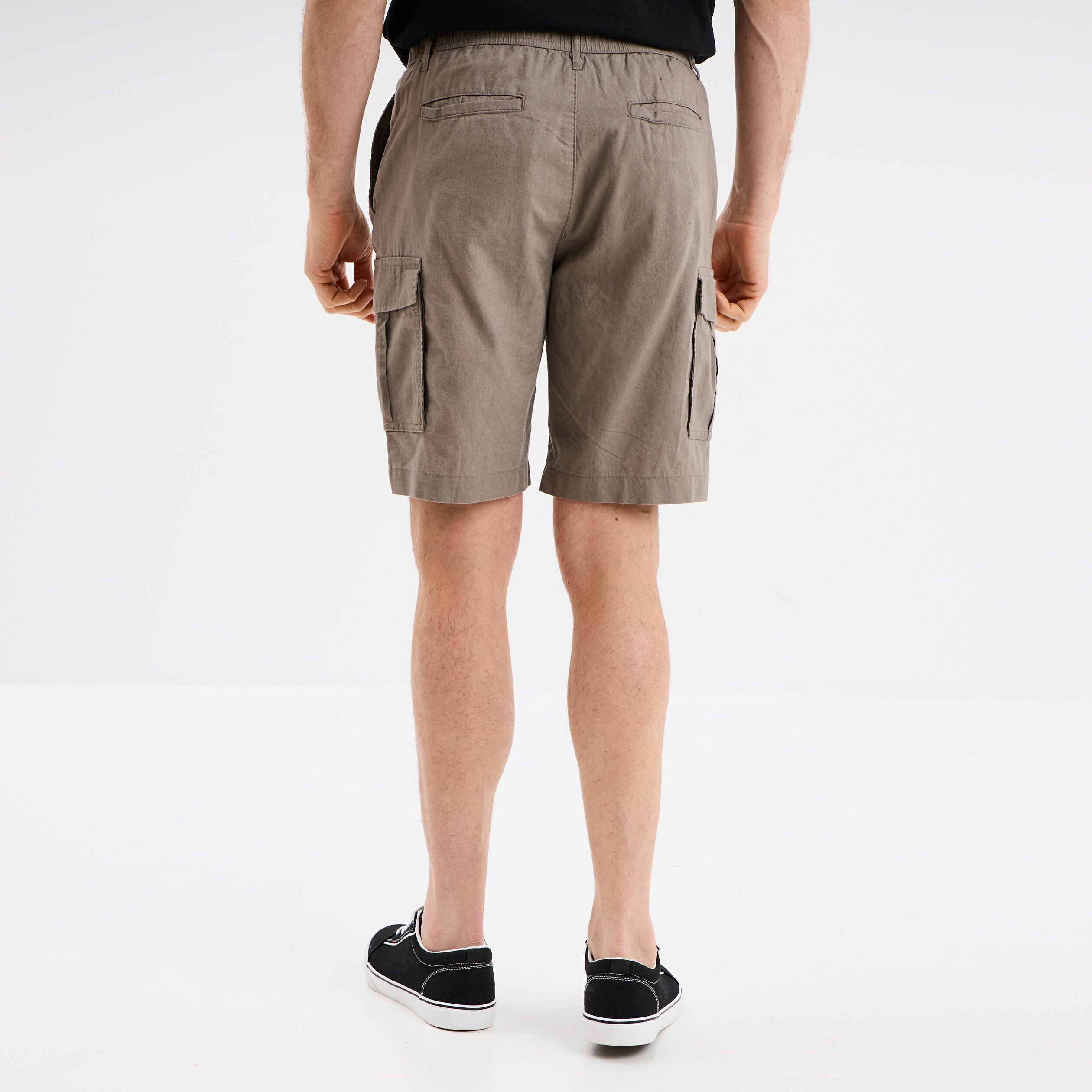 bermuda cargo en lin melange gris homme Bermuda cargo en lin mélangé gris homme