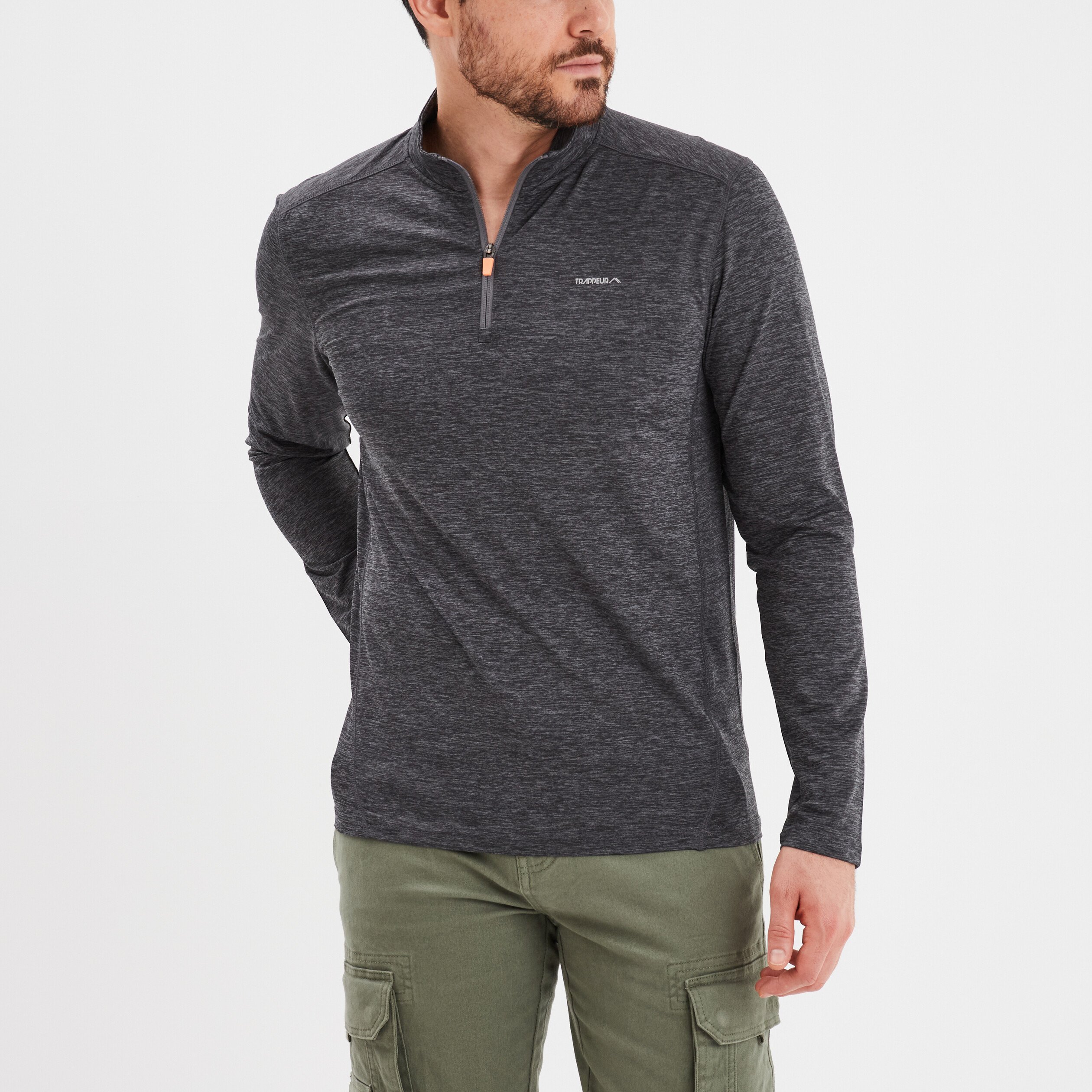 t shirt col camionneur trappeur gris fonce homme T-shirt col camionneur Trappeur gris foncé homme