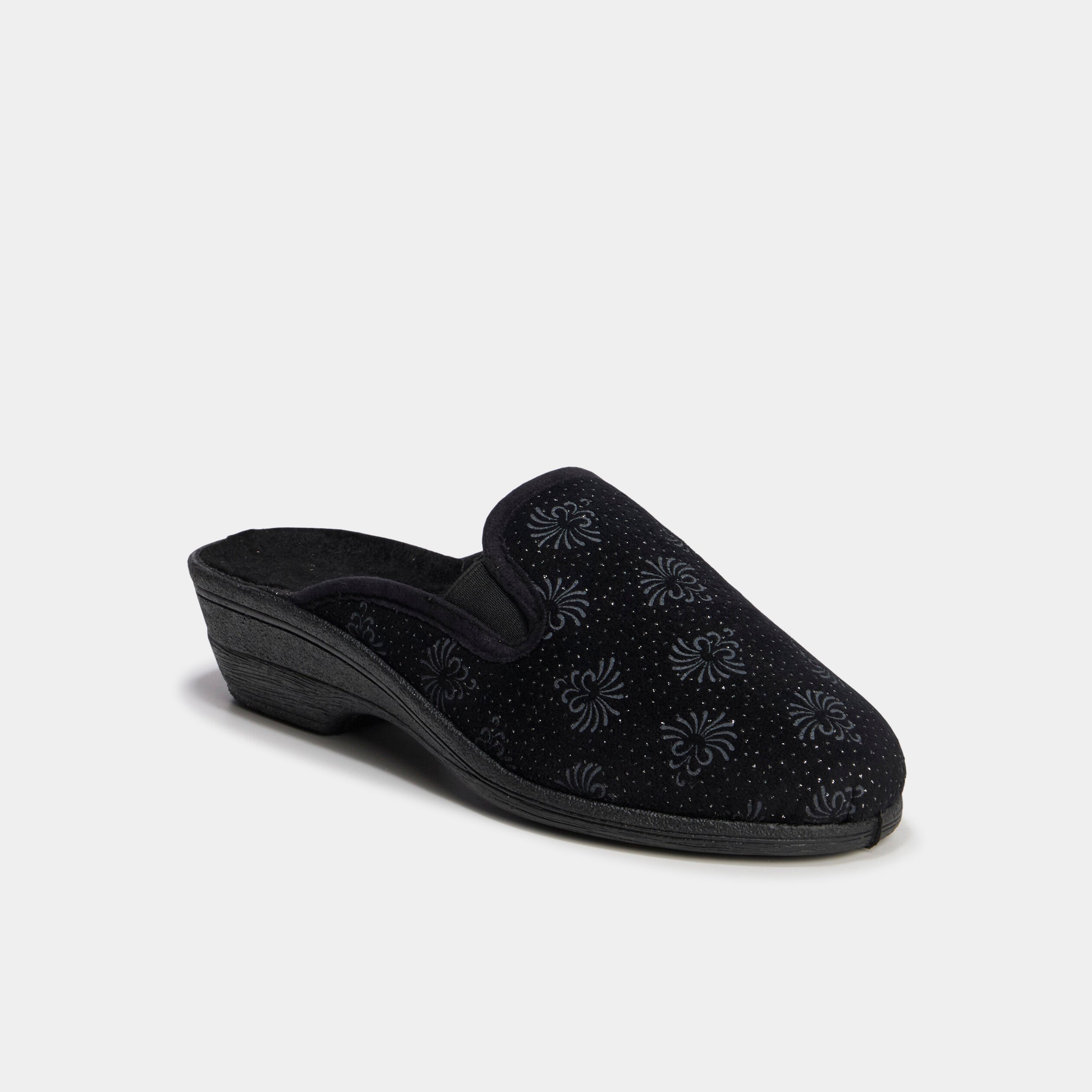 Chaussons mules compensés noir femme