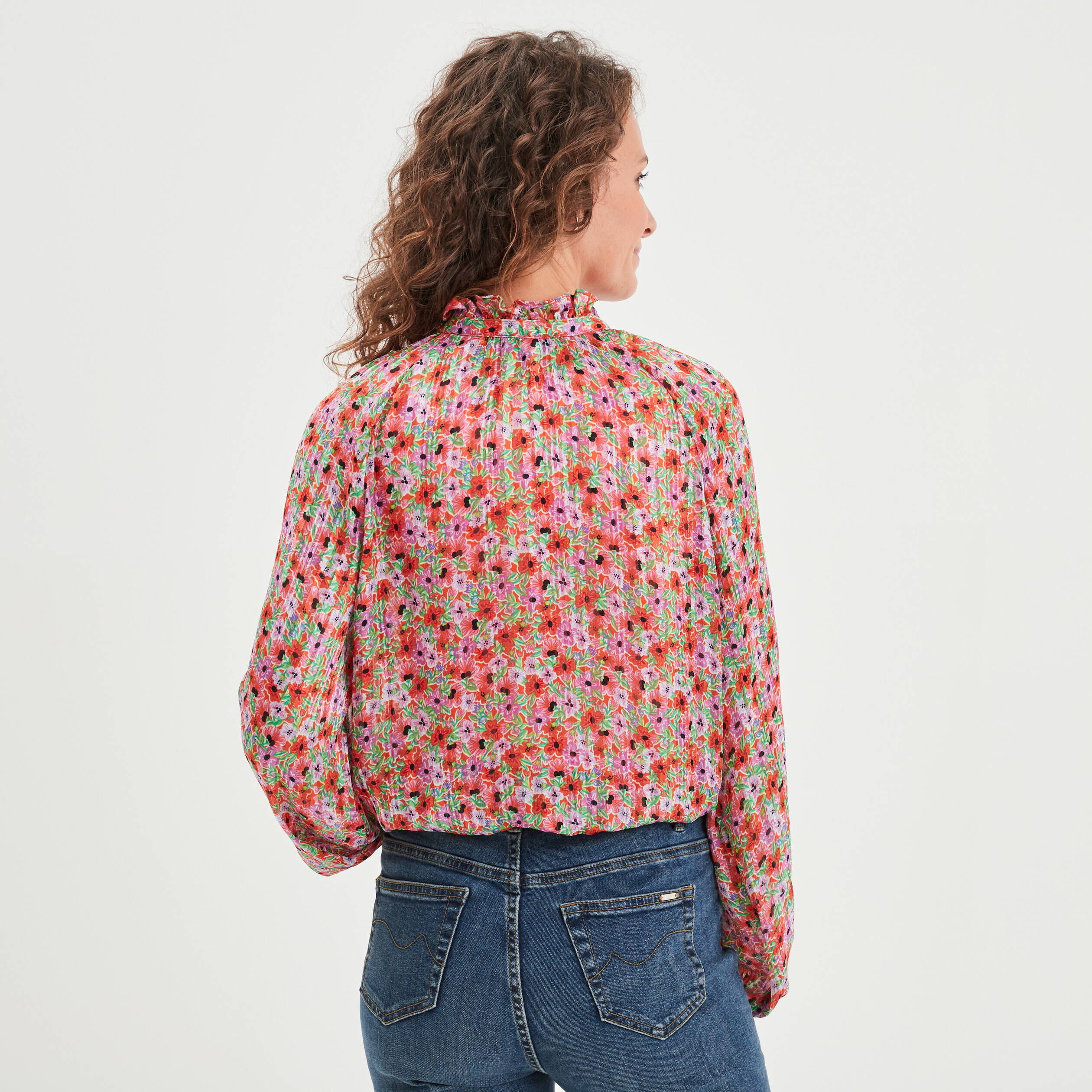 blouse col fronce a cordons et volants rouge femme Blouse col froncé à cordons et volants rouge femme