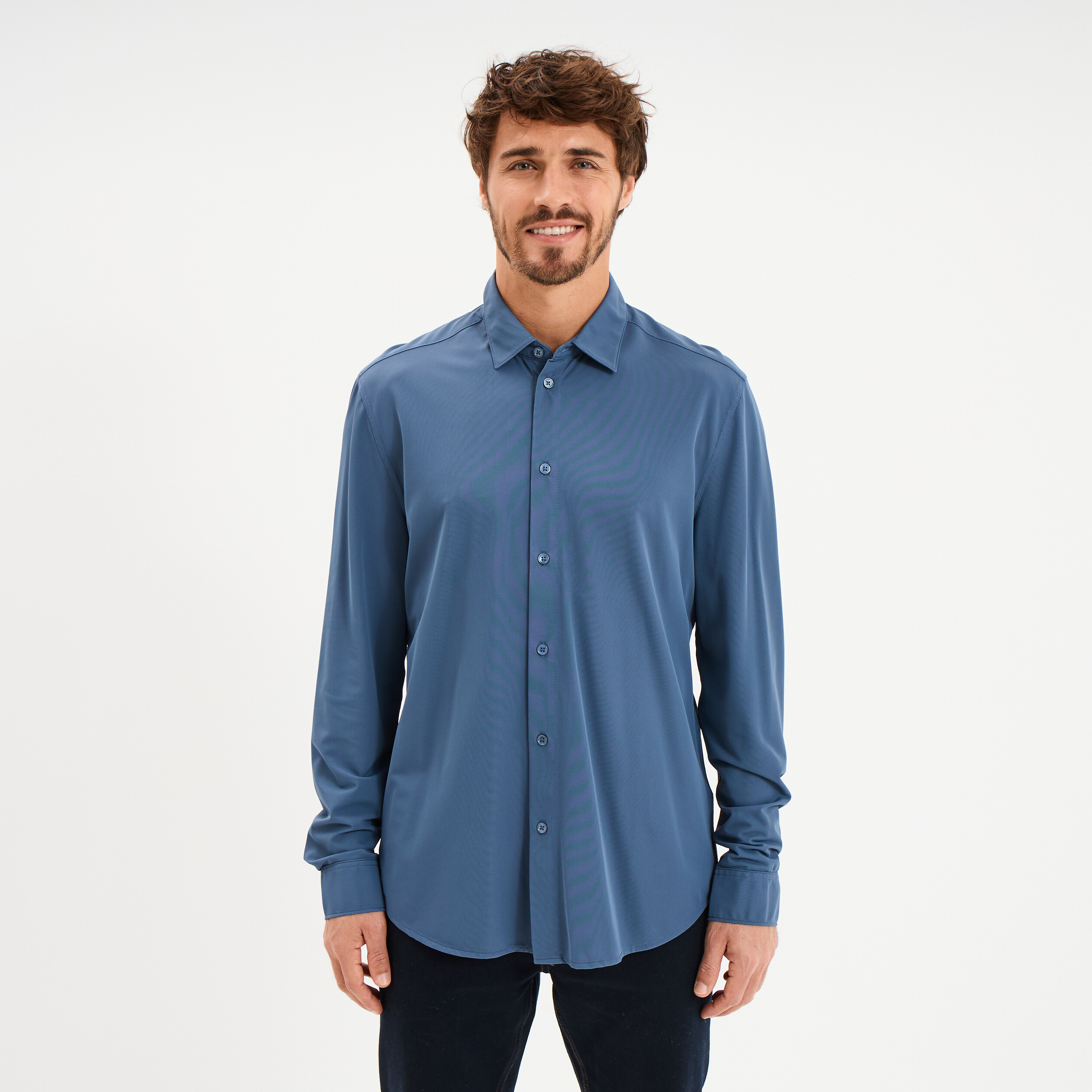 Chemise manches longues stretch bleu gris homme