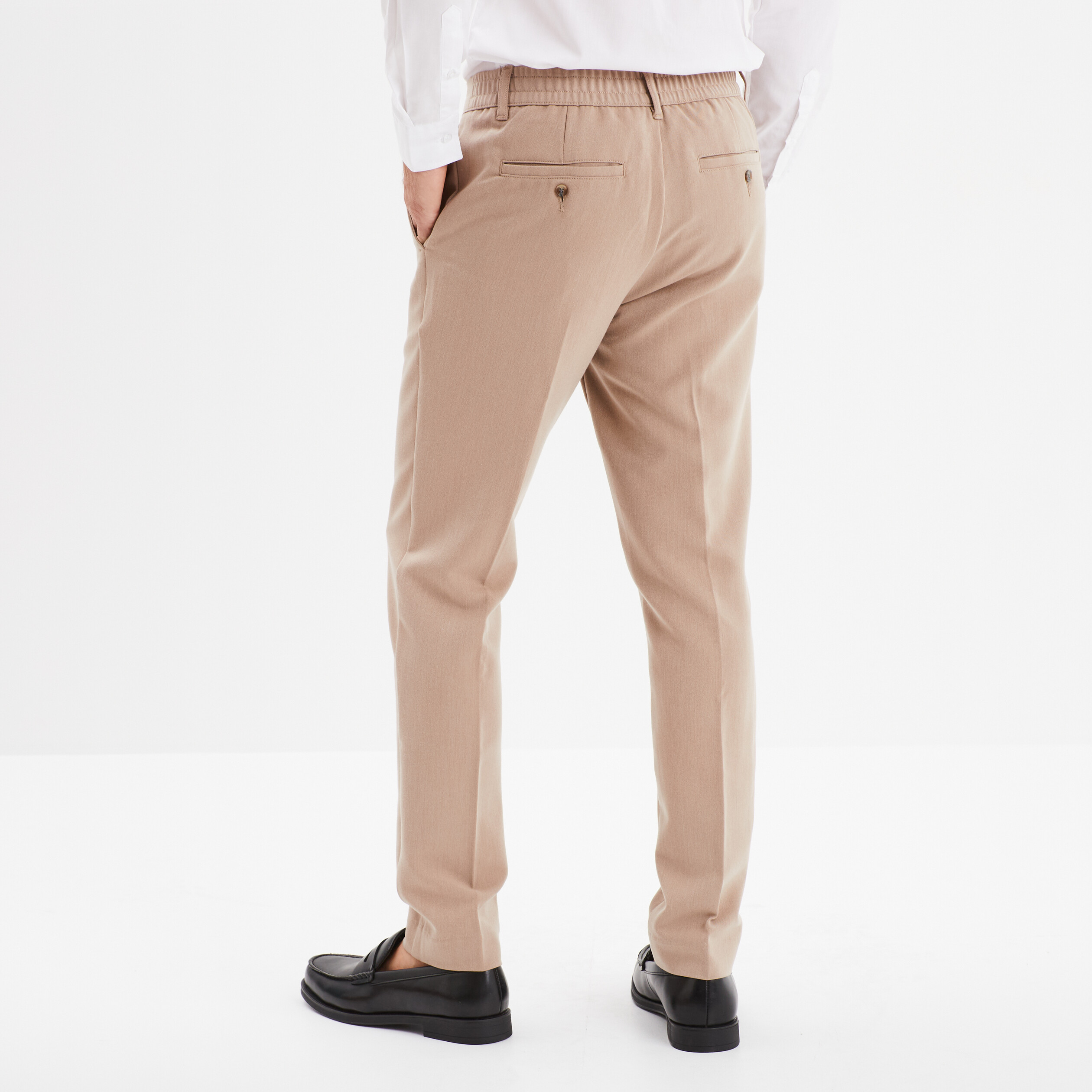 pantalon chino slim taille elastiquee beige homme Pantalon chino slim taille élastiquée beige homme