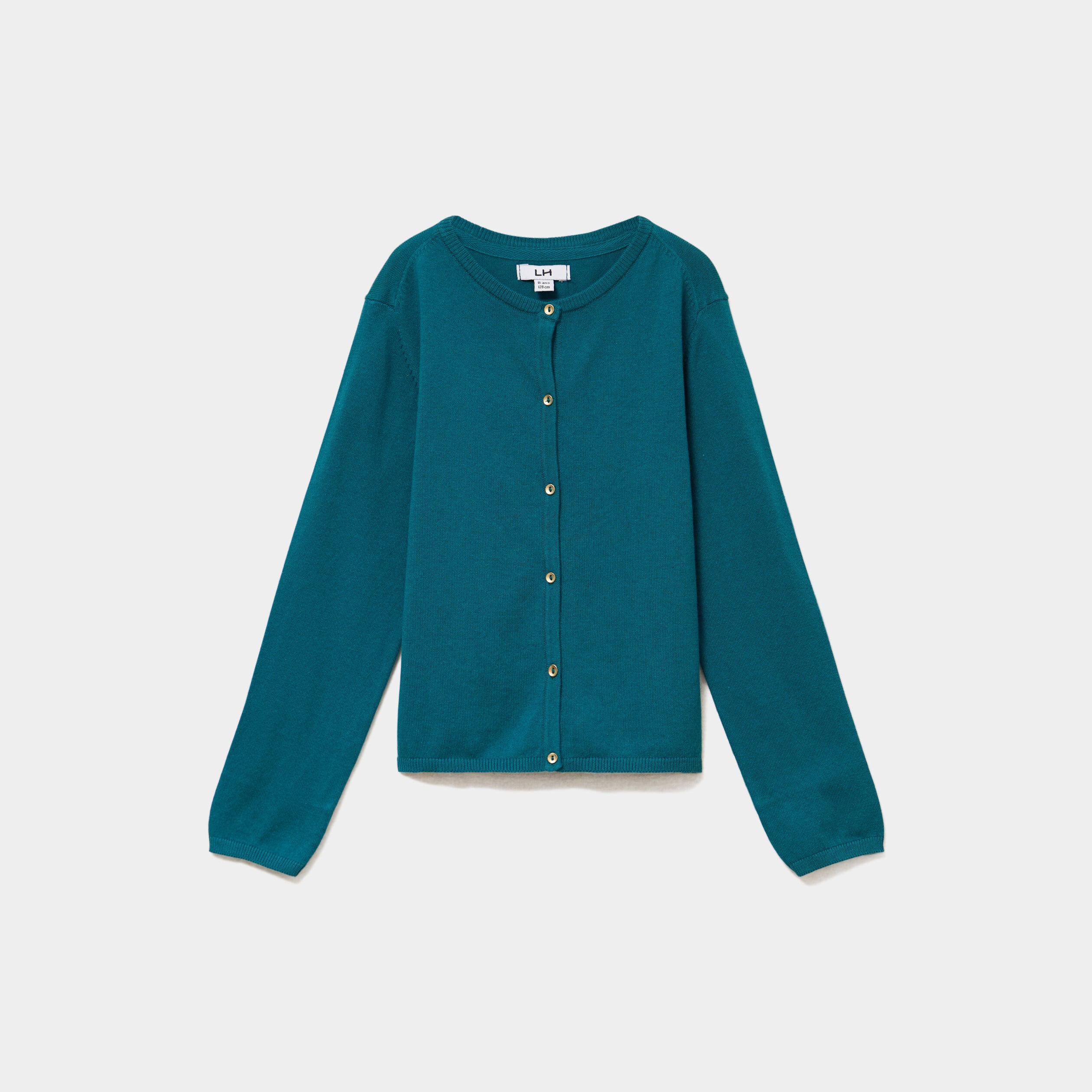 Gilet boutonn&eacute; coton m&eacute;lang&eacute; vert fonc&eacute; fille