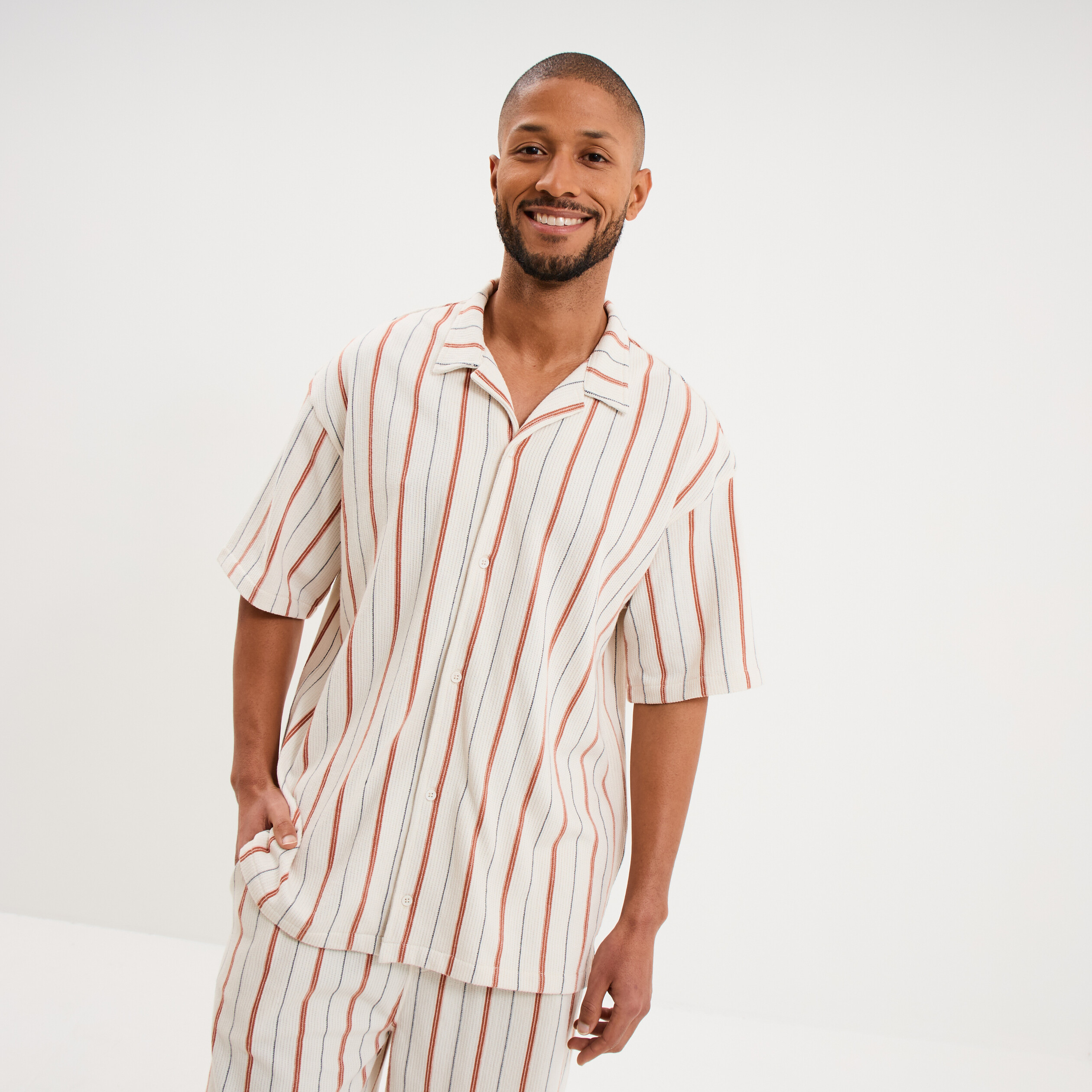 Chemise droite col cubain coton blanc homme | La Halle