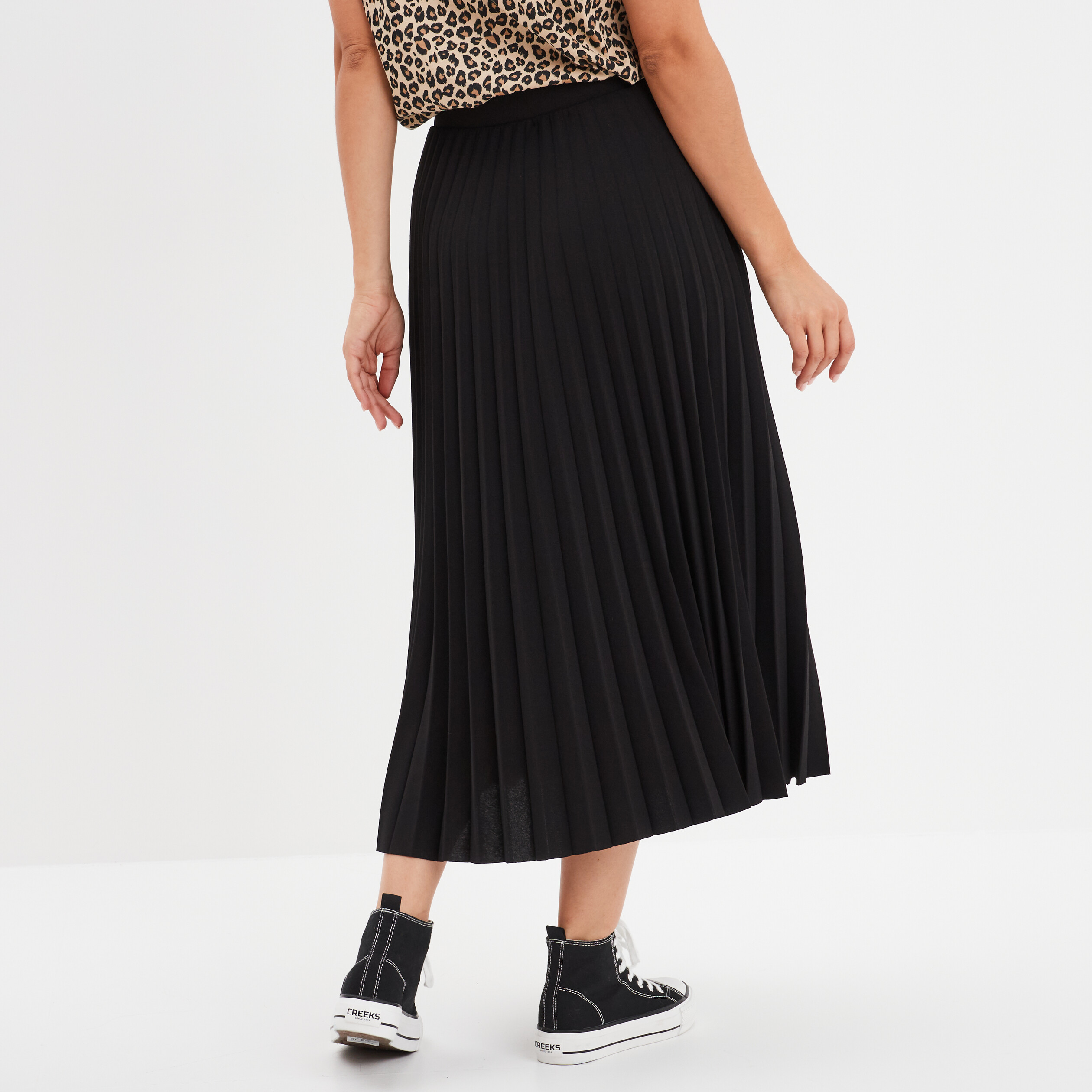 Jupe longue pliss&eacute;e patineuse noir femme