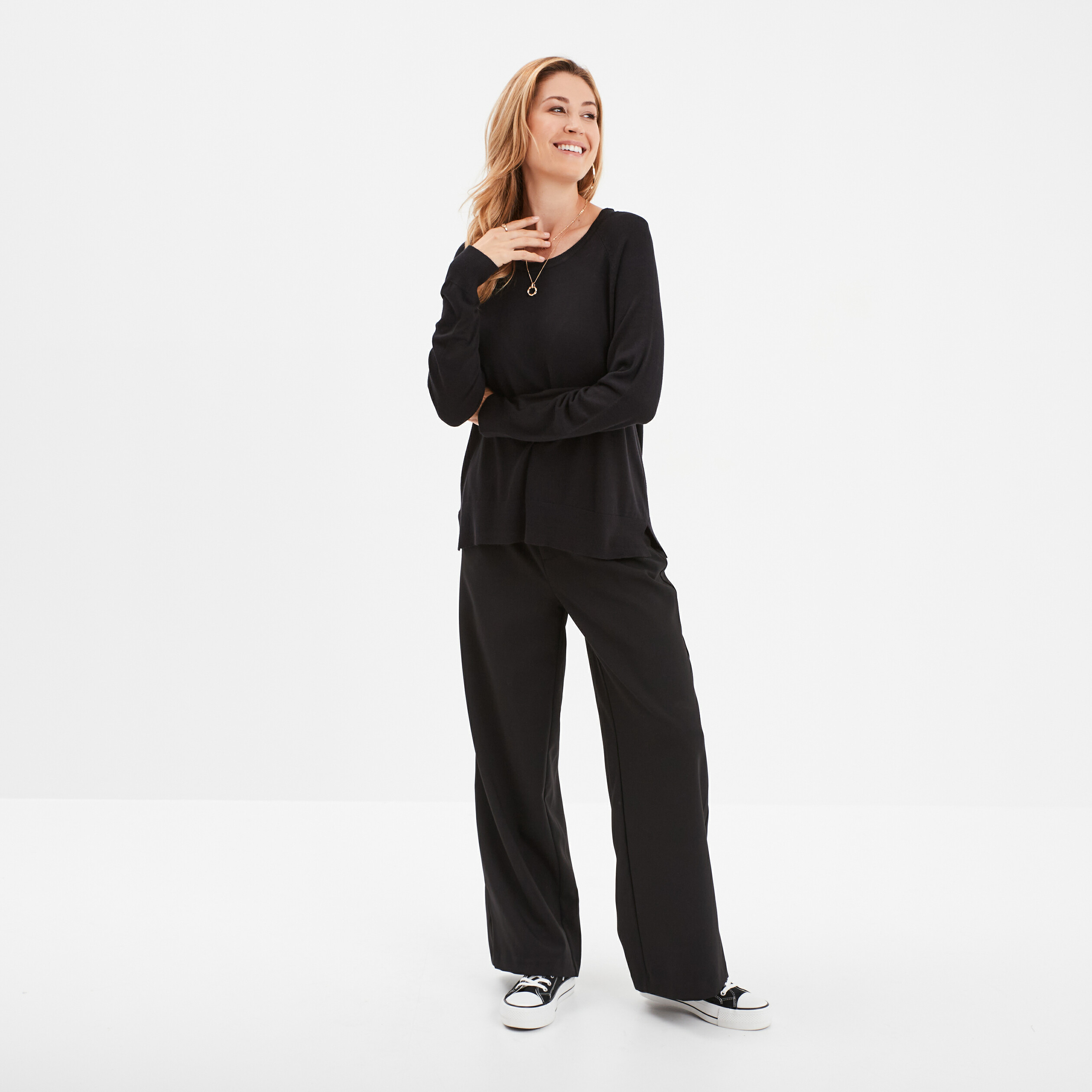 pull col rond manches longues noir femme Pull col rond manches longues noir femme
