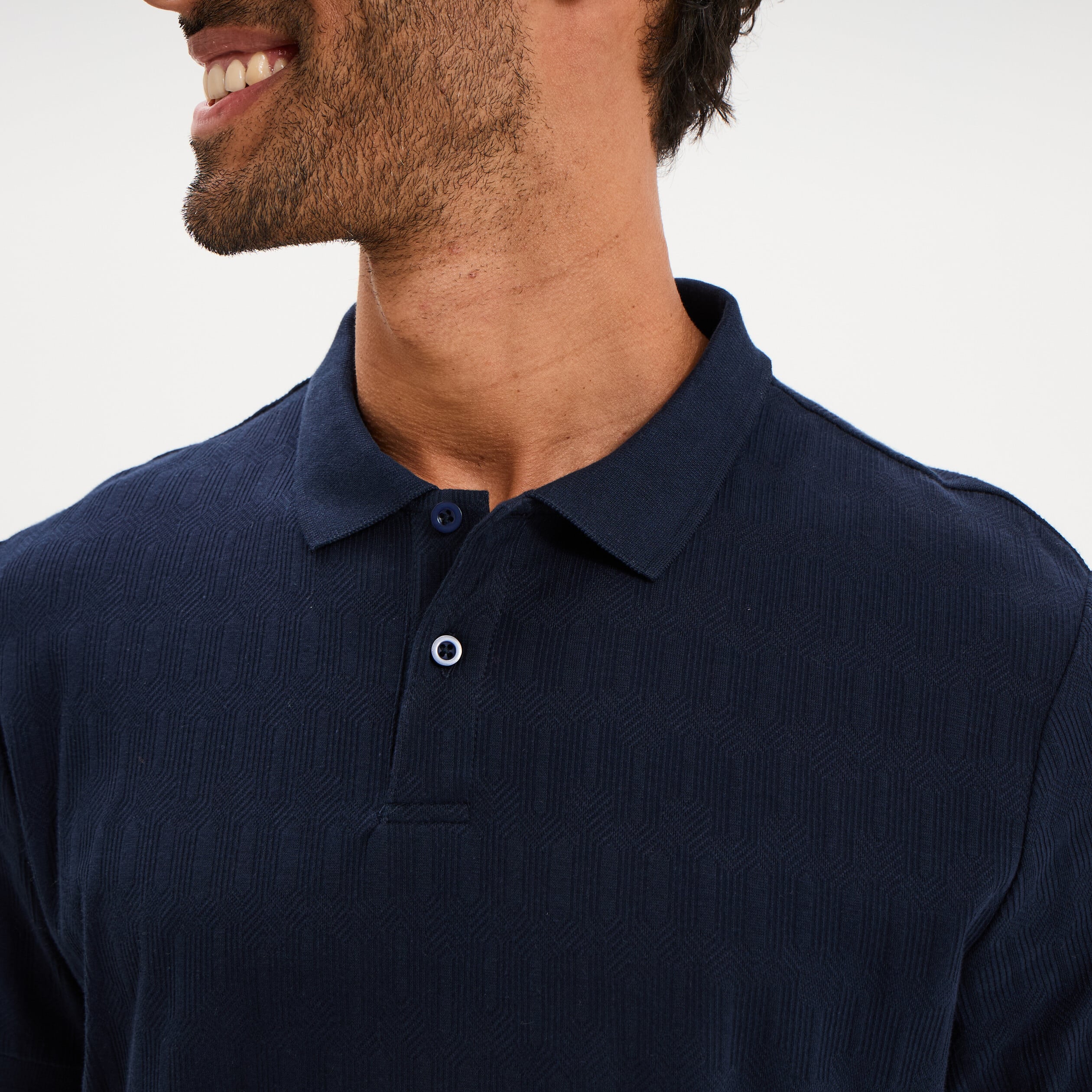 Polo textur&eacute; manches courtes bleu marine homme