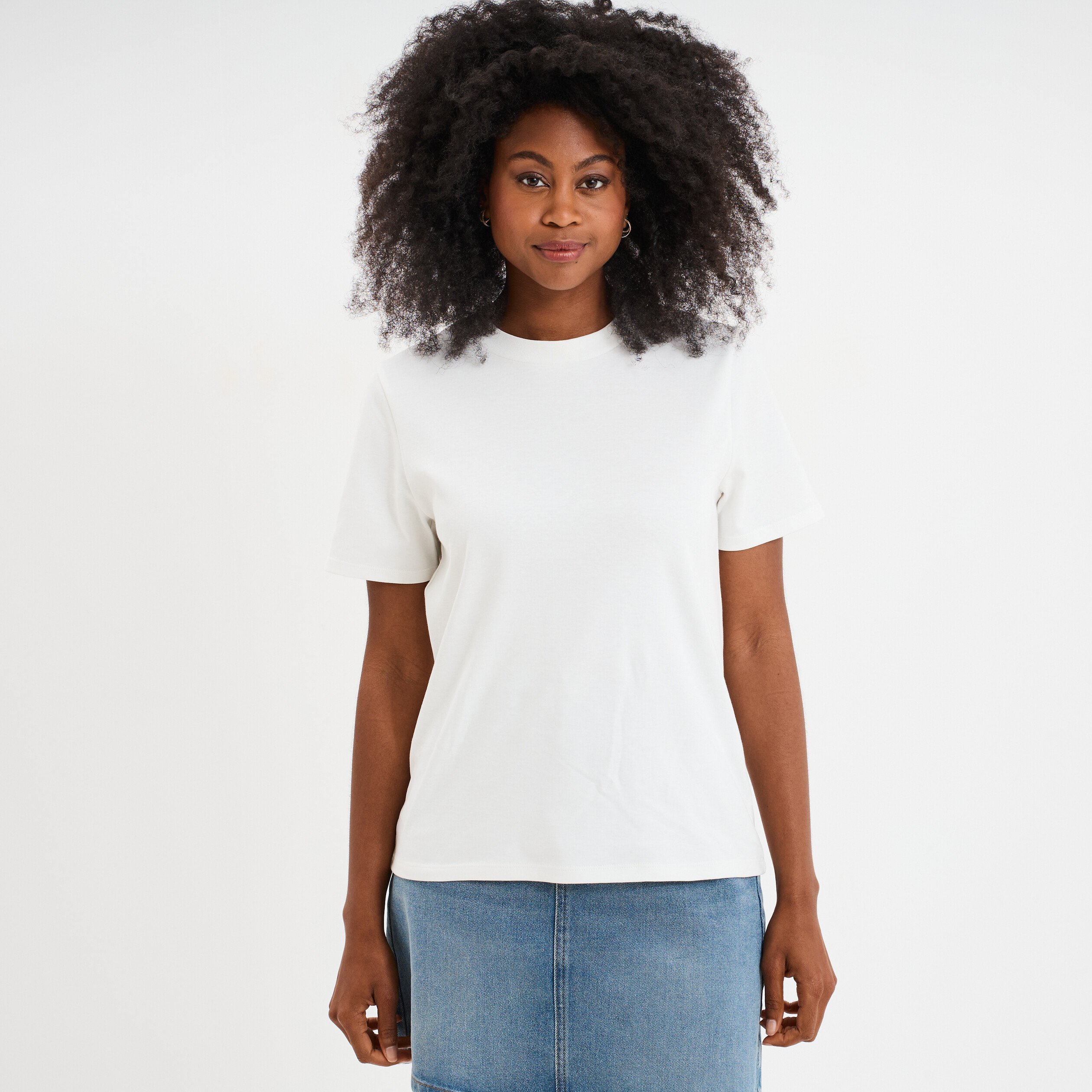 t shirt col rond manches courtes coton blanc femme T-shirt col rond manches courtes coton blanc femme