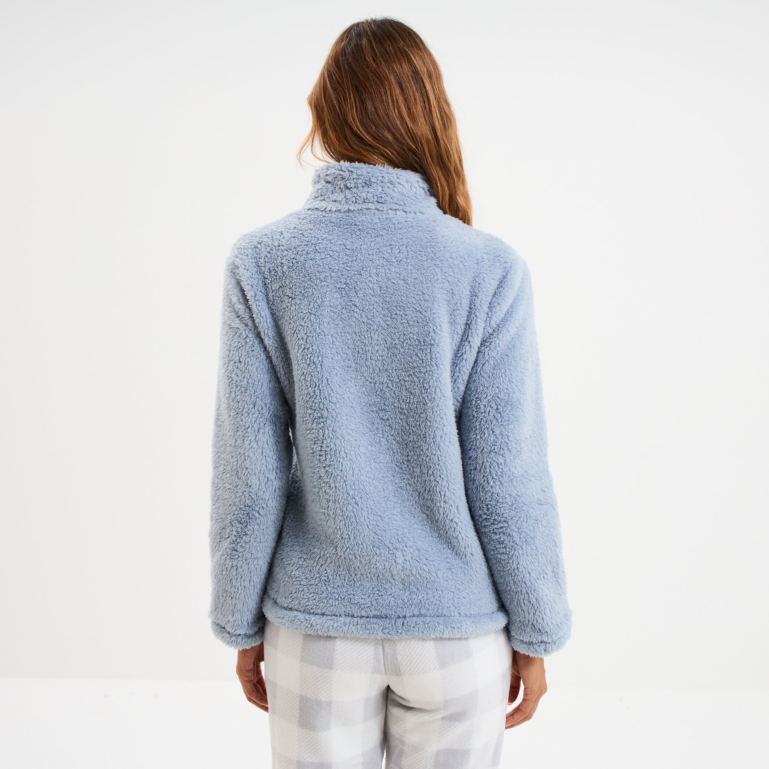 Veste effet polaire col montant bleu gris femme