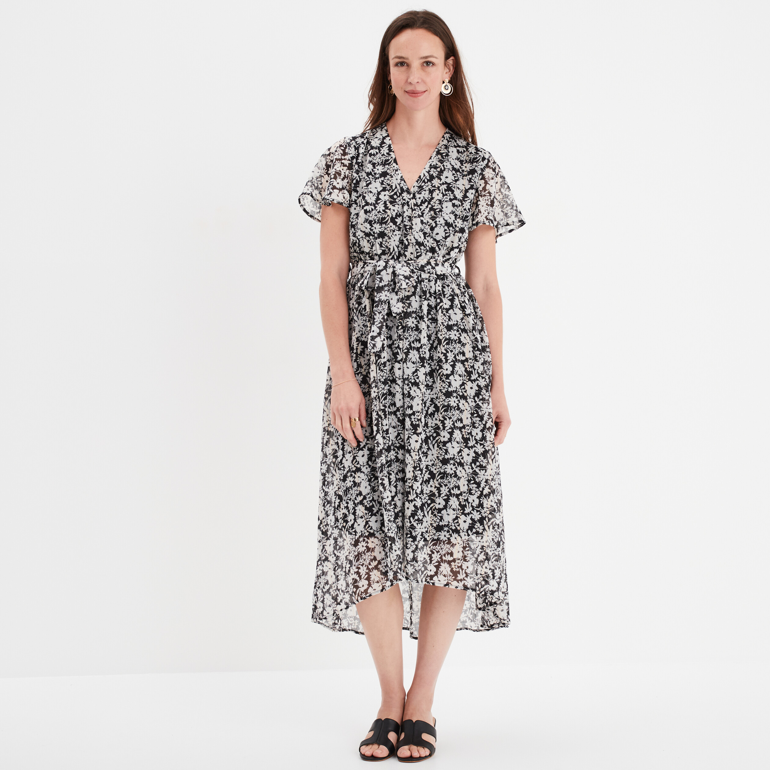robe longue evasee col cache coeur noir femme Robe longue évasée col cache-coeur noir femme