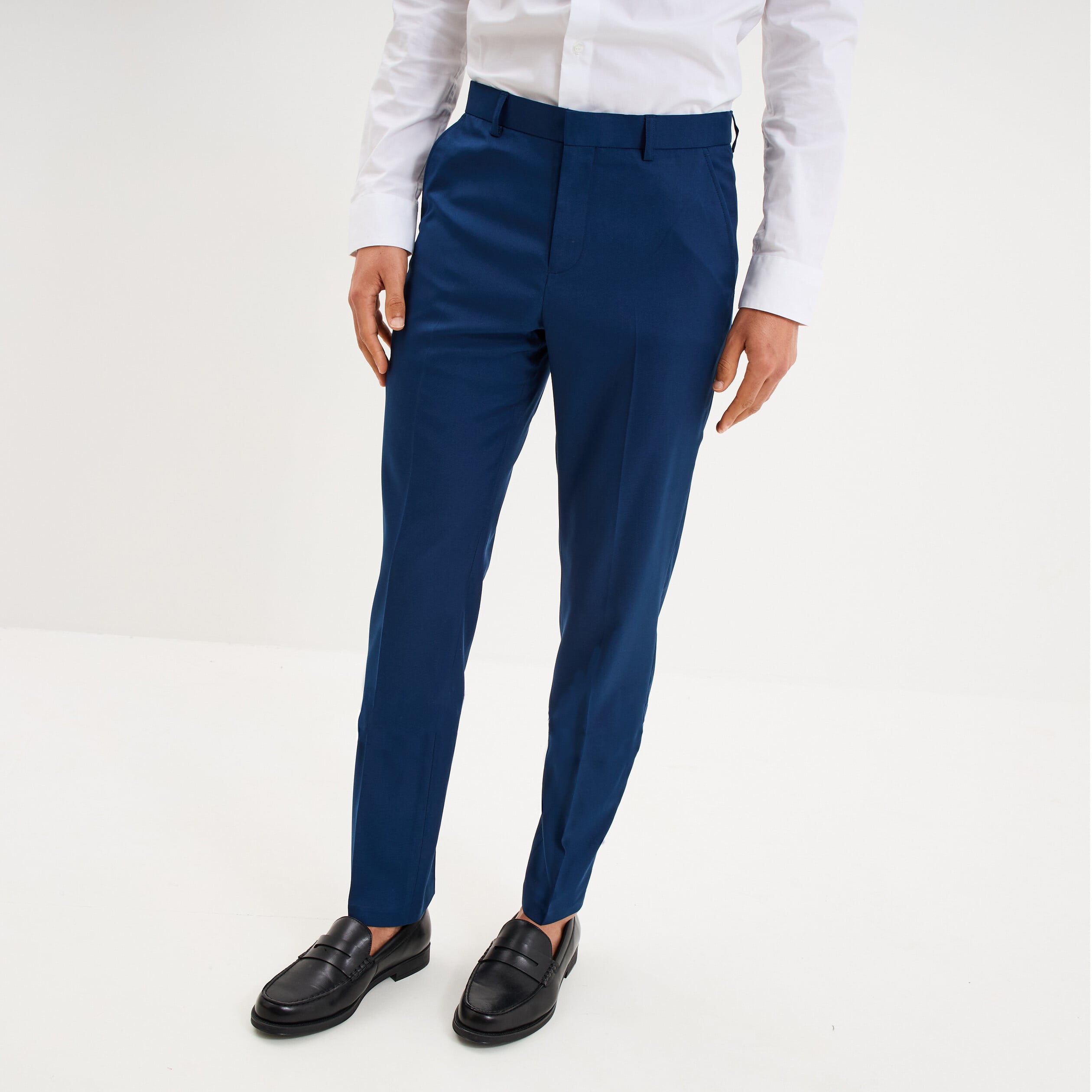 Pantalon de costume droit avec pinces bleu electrique homme