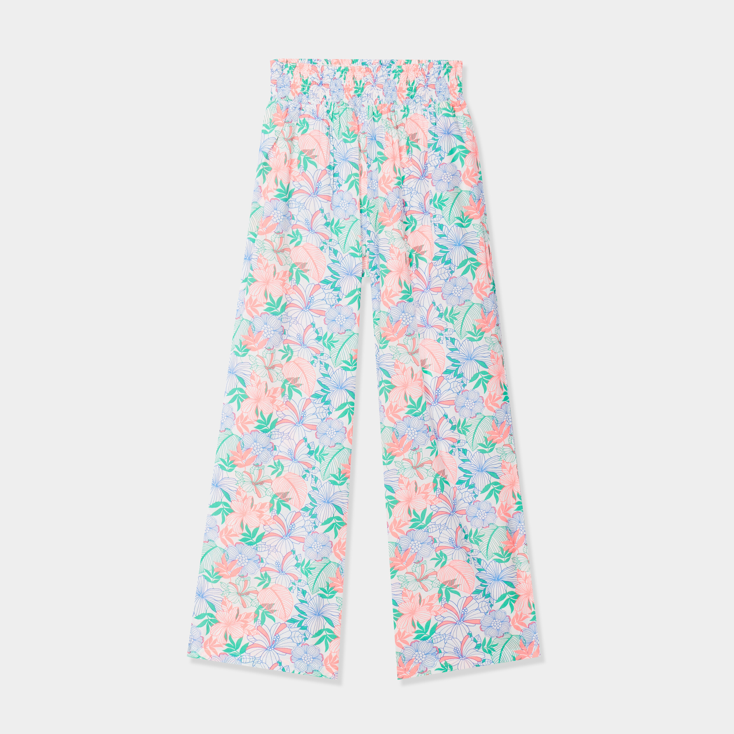pantalon smocke large fluide ecru fille Pantalon smocké large fluide ecru fille