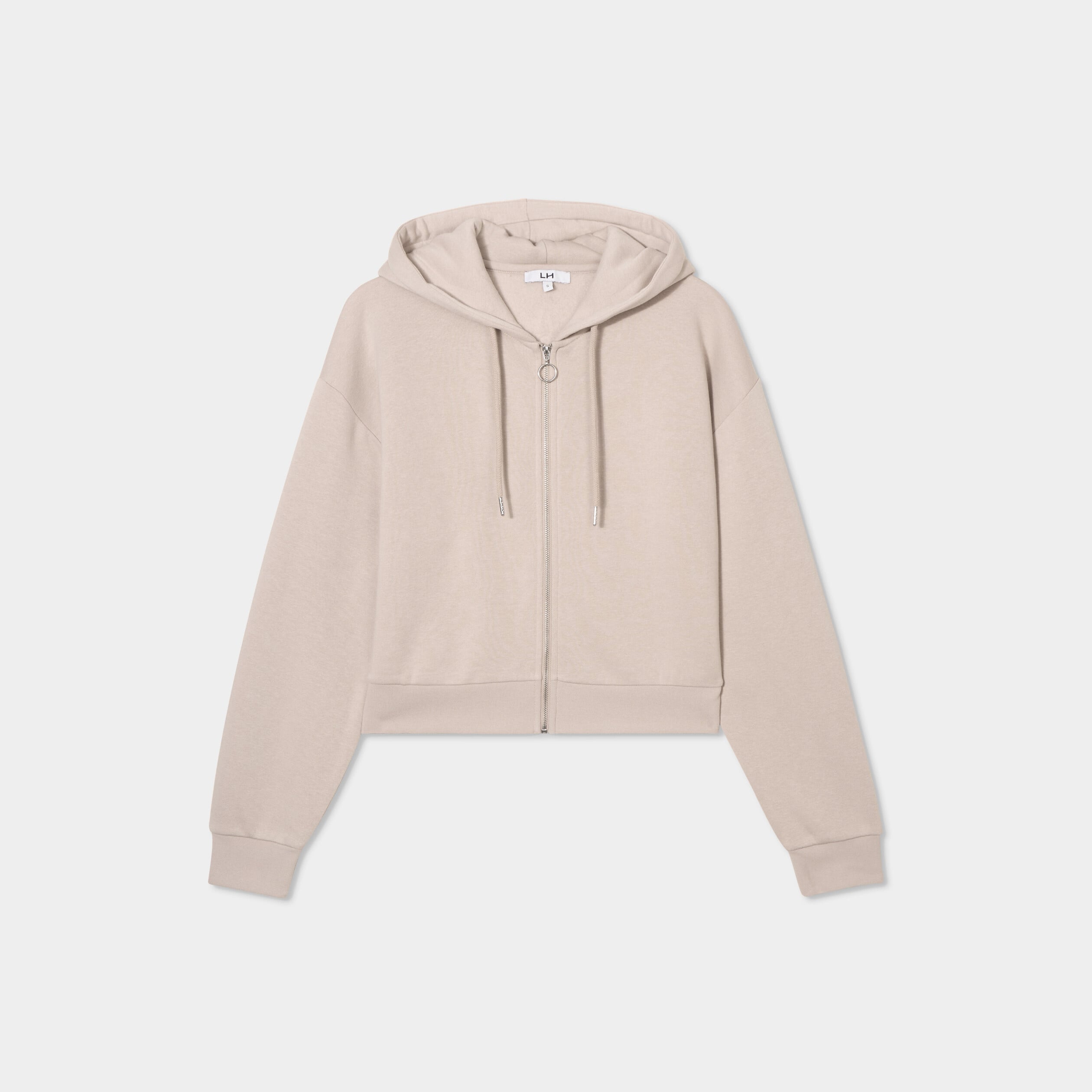 Sweat zipp&eacute; &agrave; capuche court sable femme
