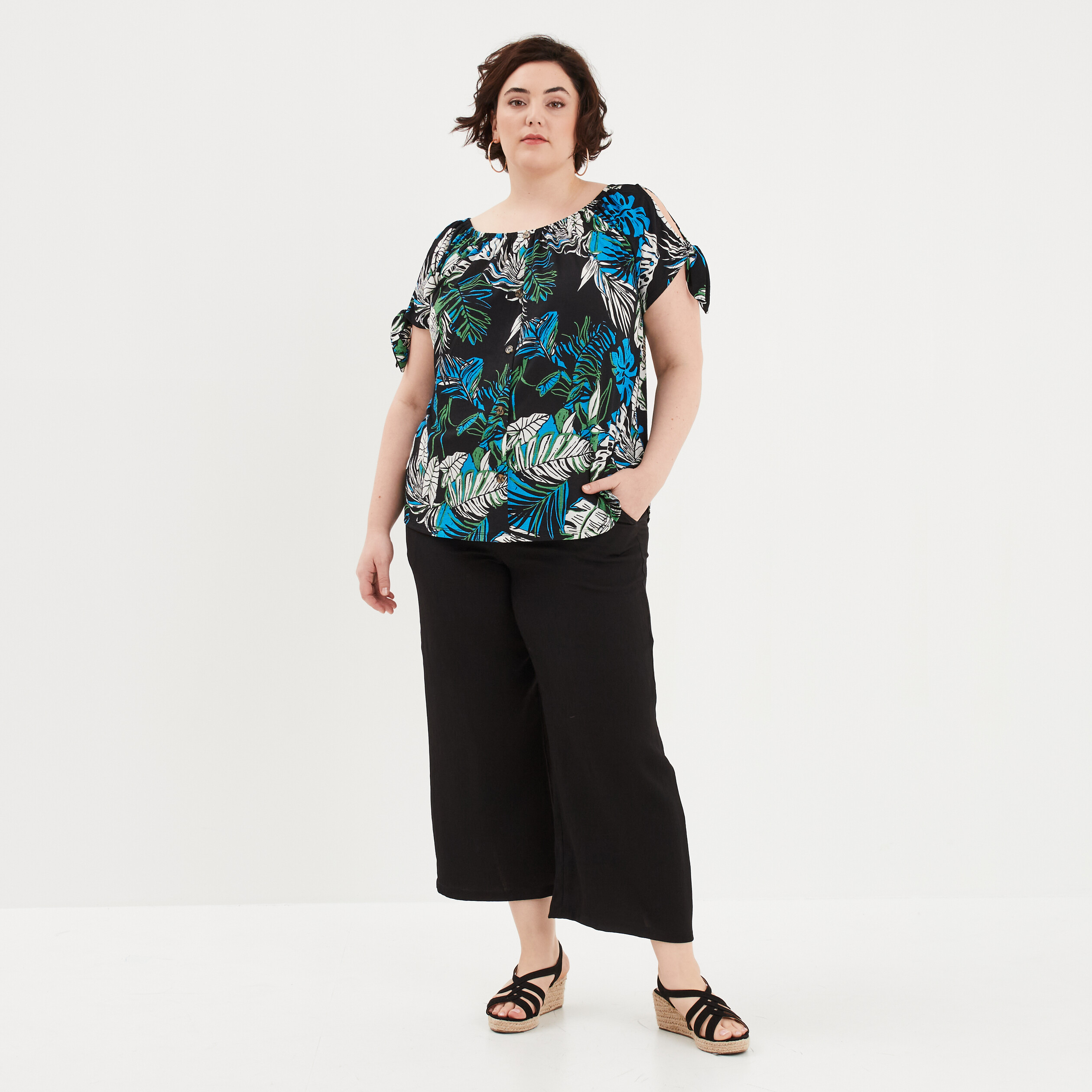 pantalon fluide wide leg 78eme noir femmegt Pantalon fluide wide leg 7/8ème noir femme grande taille