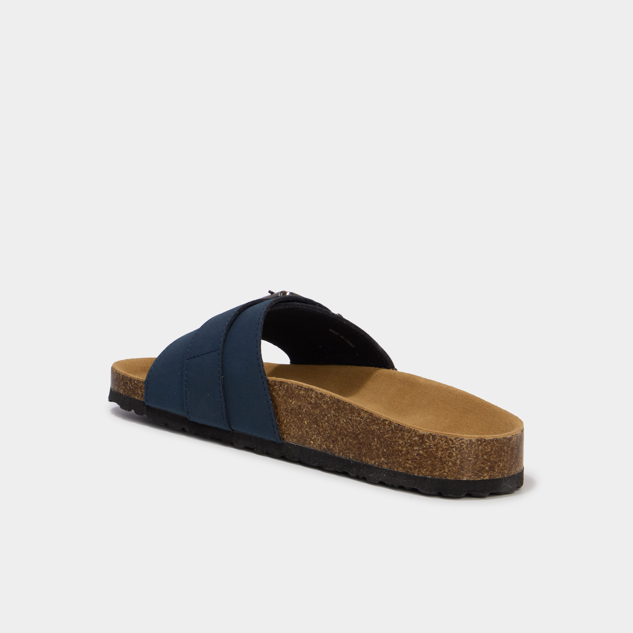 Mules su&eacute;dine avec grosse boucle bleu marine femme