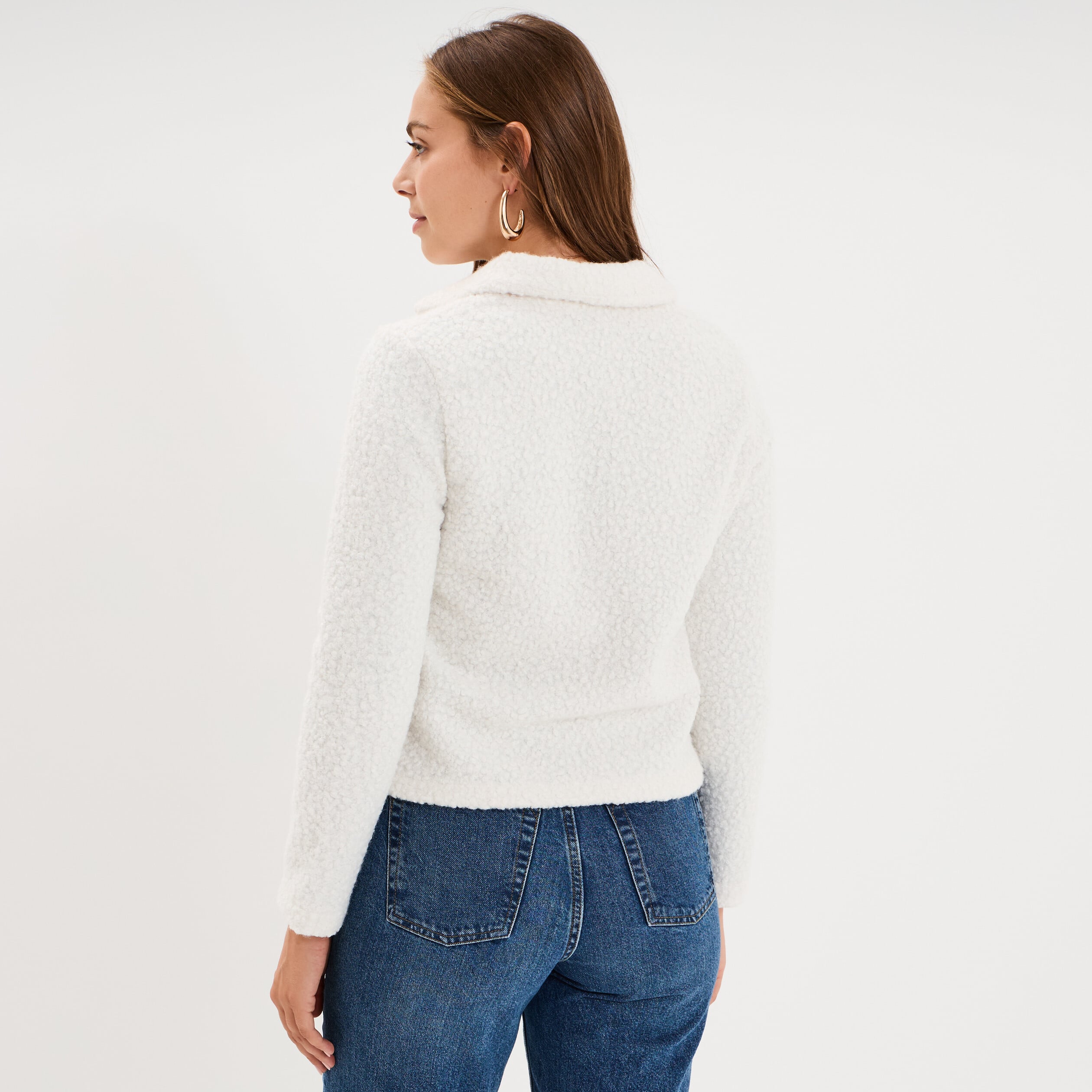 Veste courte boutonn&eacute;e effet bouclette blanc femme