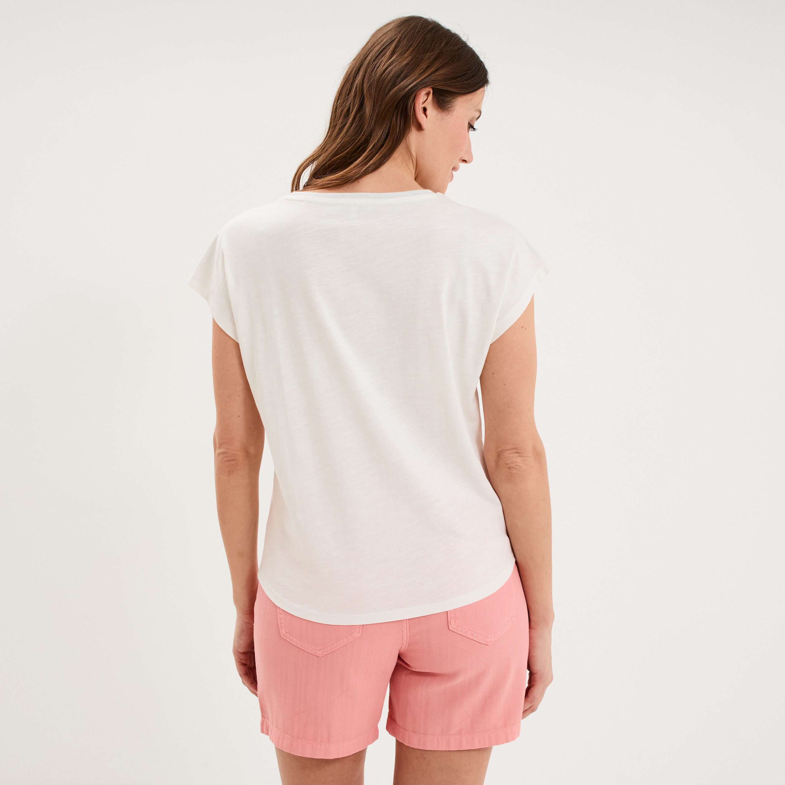 T-shirt col rond manches courtes blanc femme