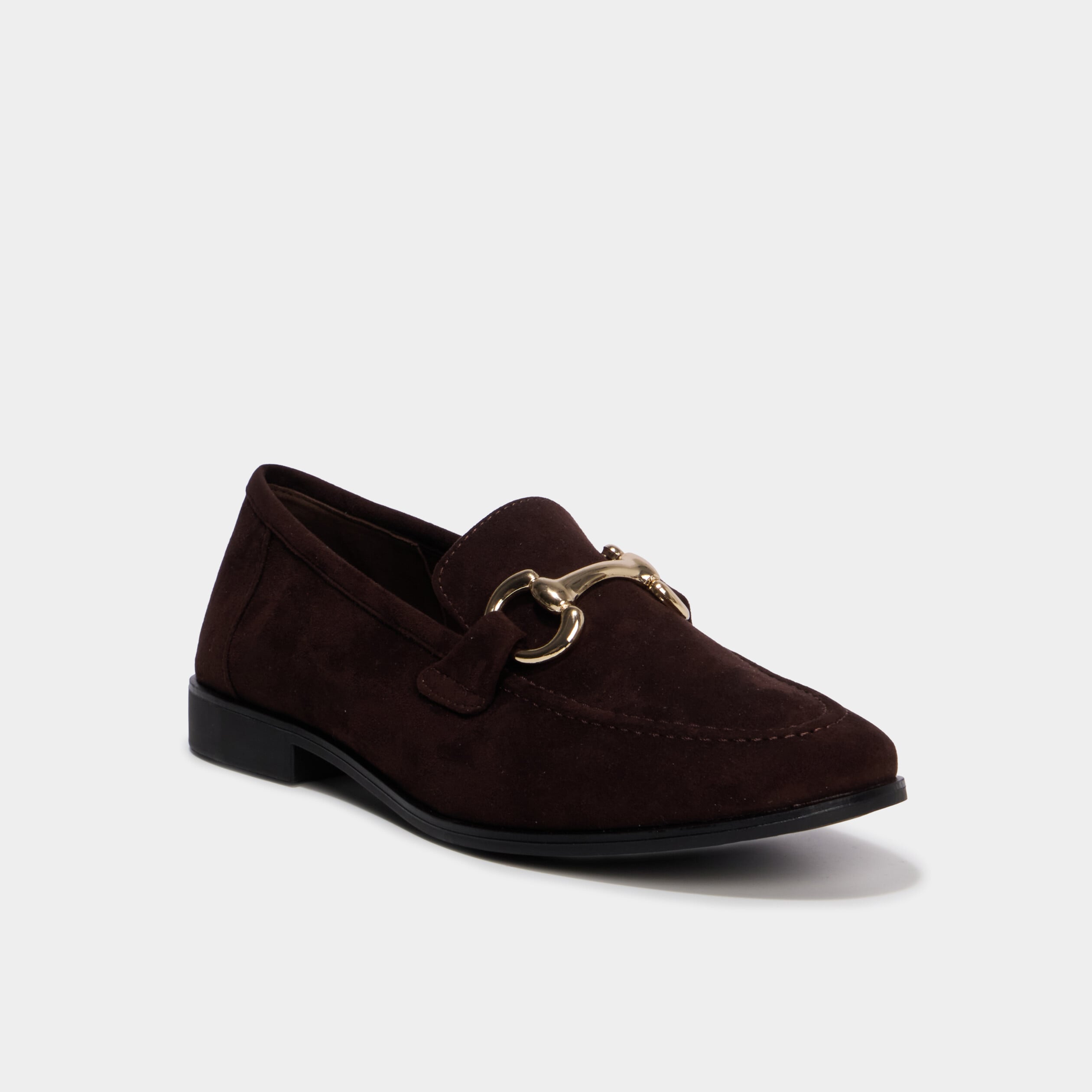 Mocassin femme su&eacute;dine boucle m&eacute;tal marron fonc&eacute; femme