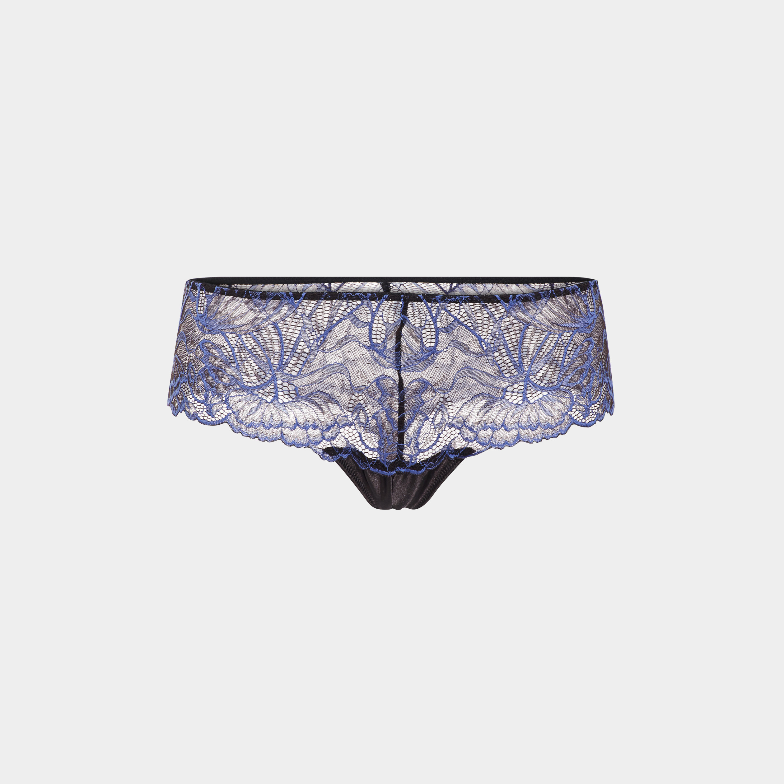 Shorty string en dentelle bleu electrique femme
