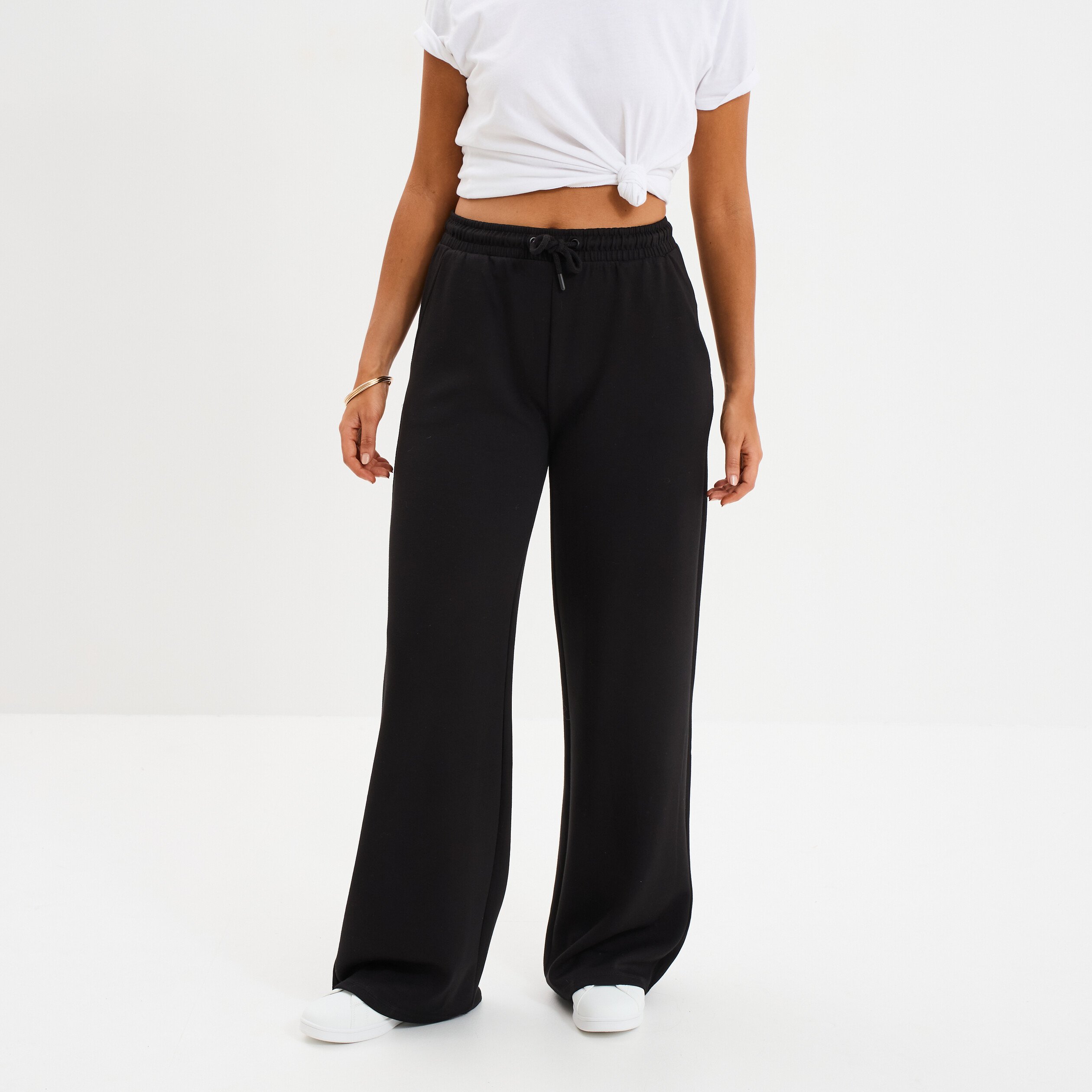Pantalon de jogging large élastiqué noir femme La Halle