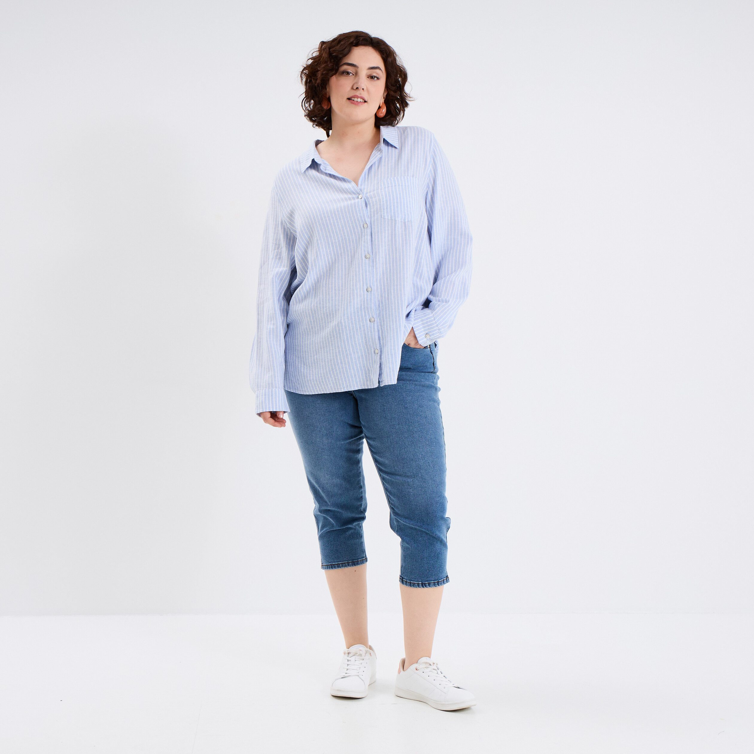 Jeans corsaire slim taille haute bleu clair femme grande taille