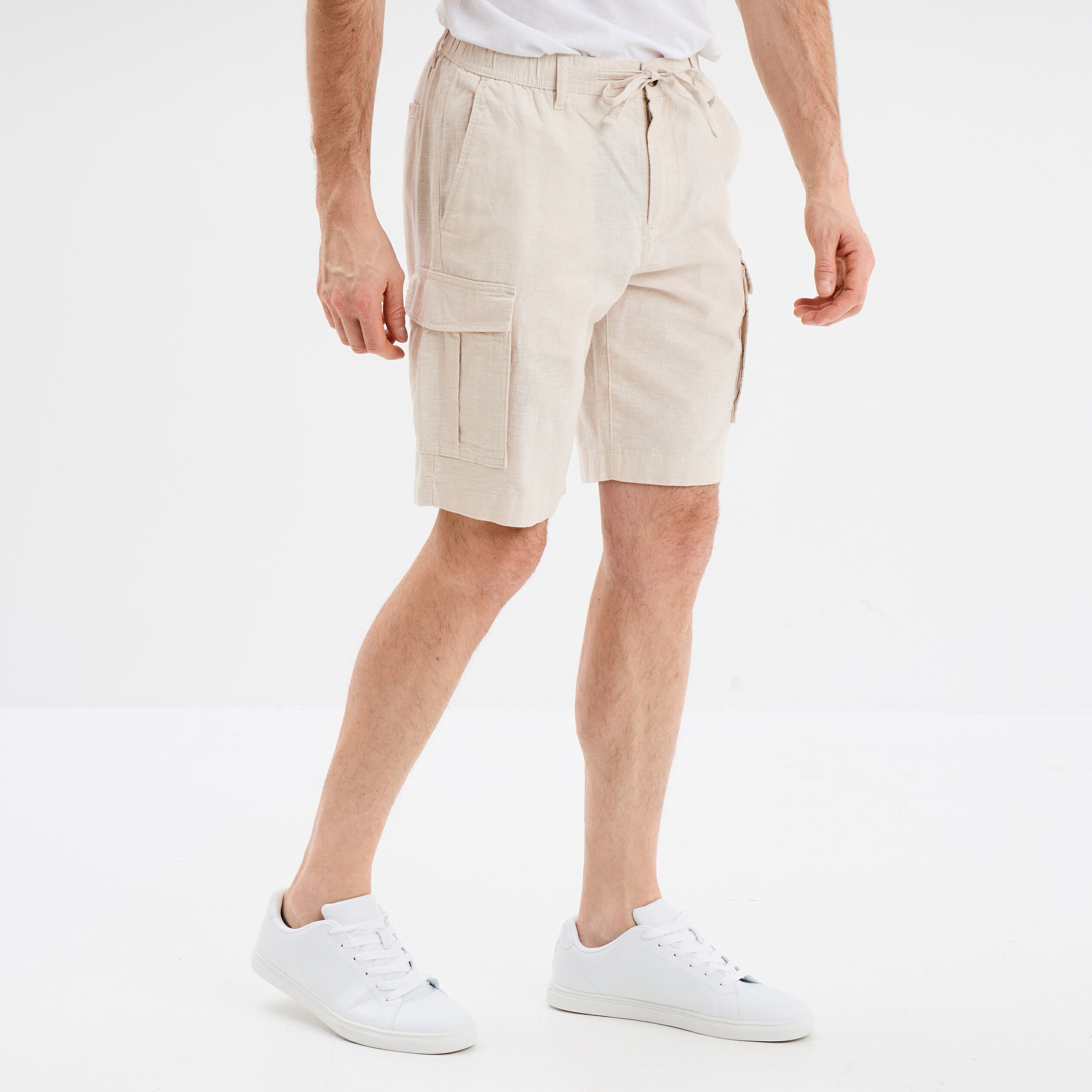 bermuda cargo en lin melange gris clair homme Bermuda cargo en lin mélangé gris clair homme