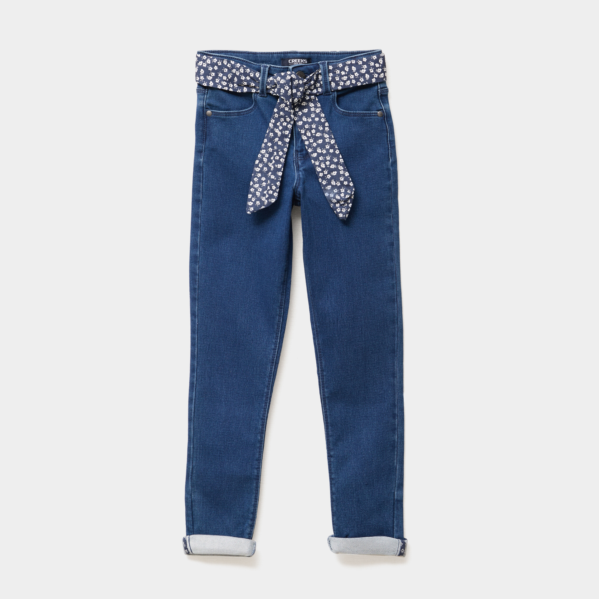 Jean skinny ceinture foulard bleu foncé fille