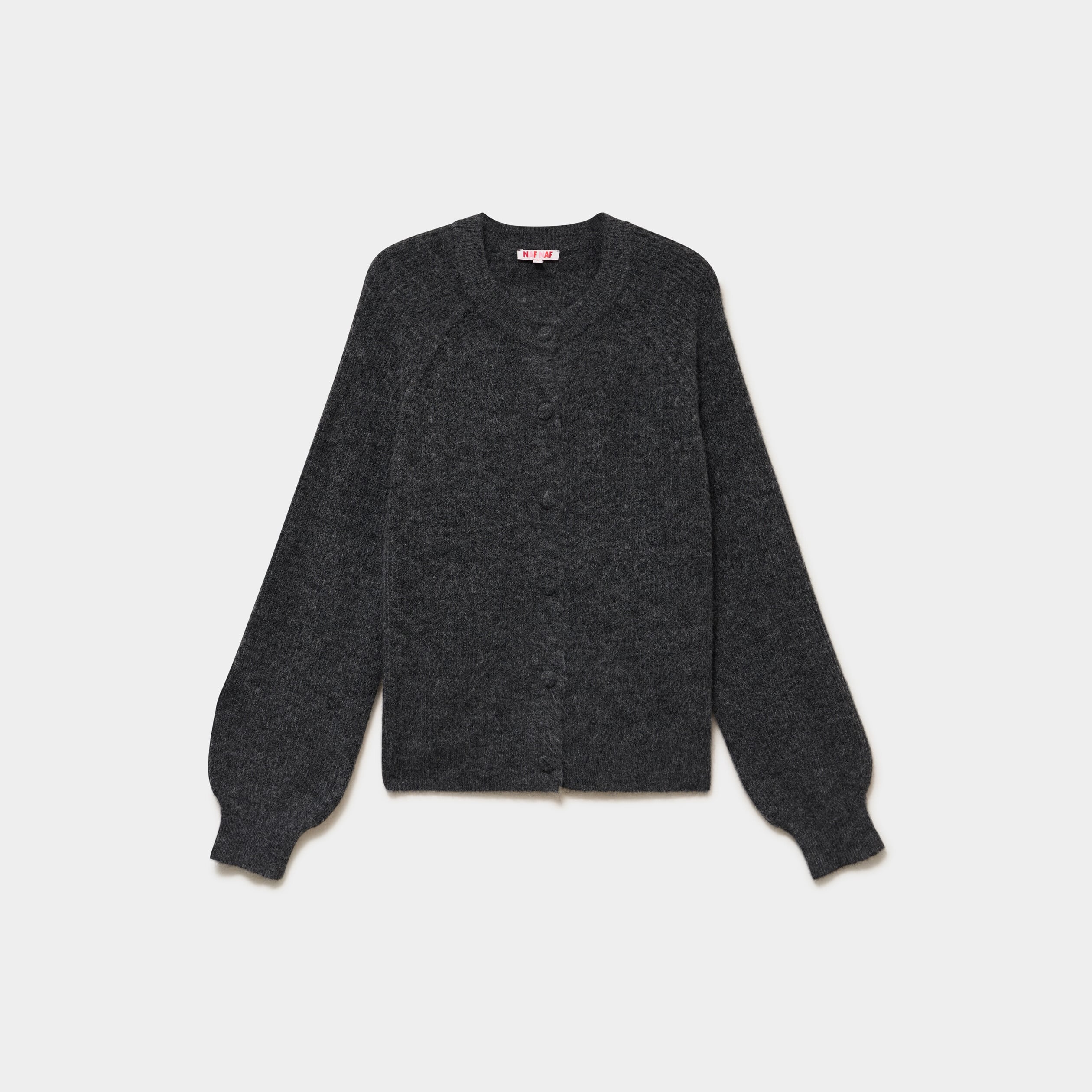 Gilet cardigan col rond boutonn&eacute; gris fonc&eacute; femme