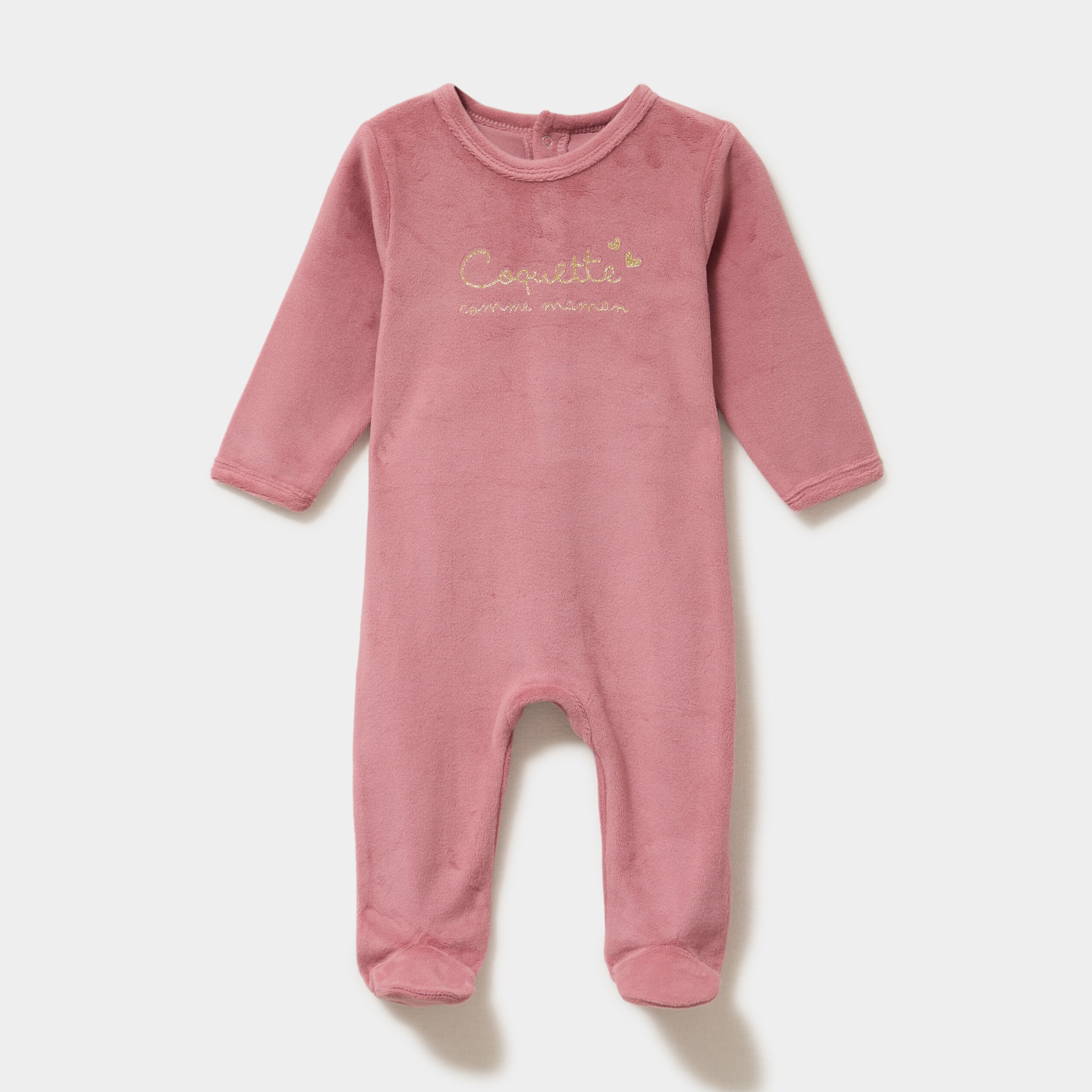 Dors-bien effet velours manches longues rose champagne b&eacute;b&eacute;