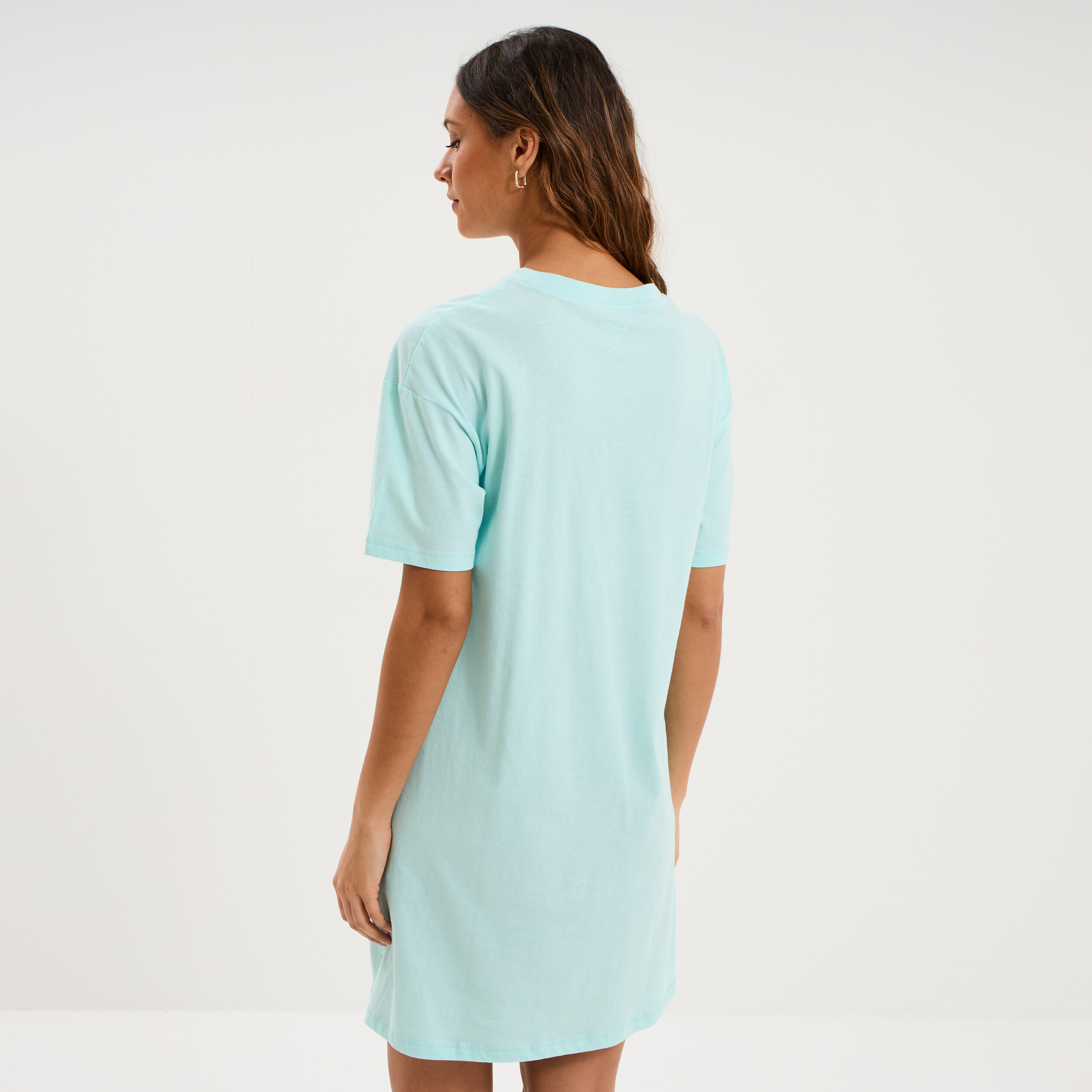 Chemise de nuit manches courtes coton bleu turquoise femme
