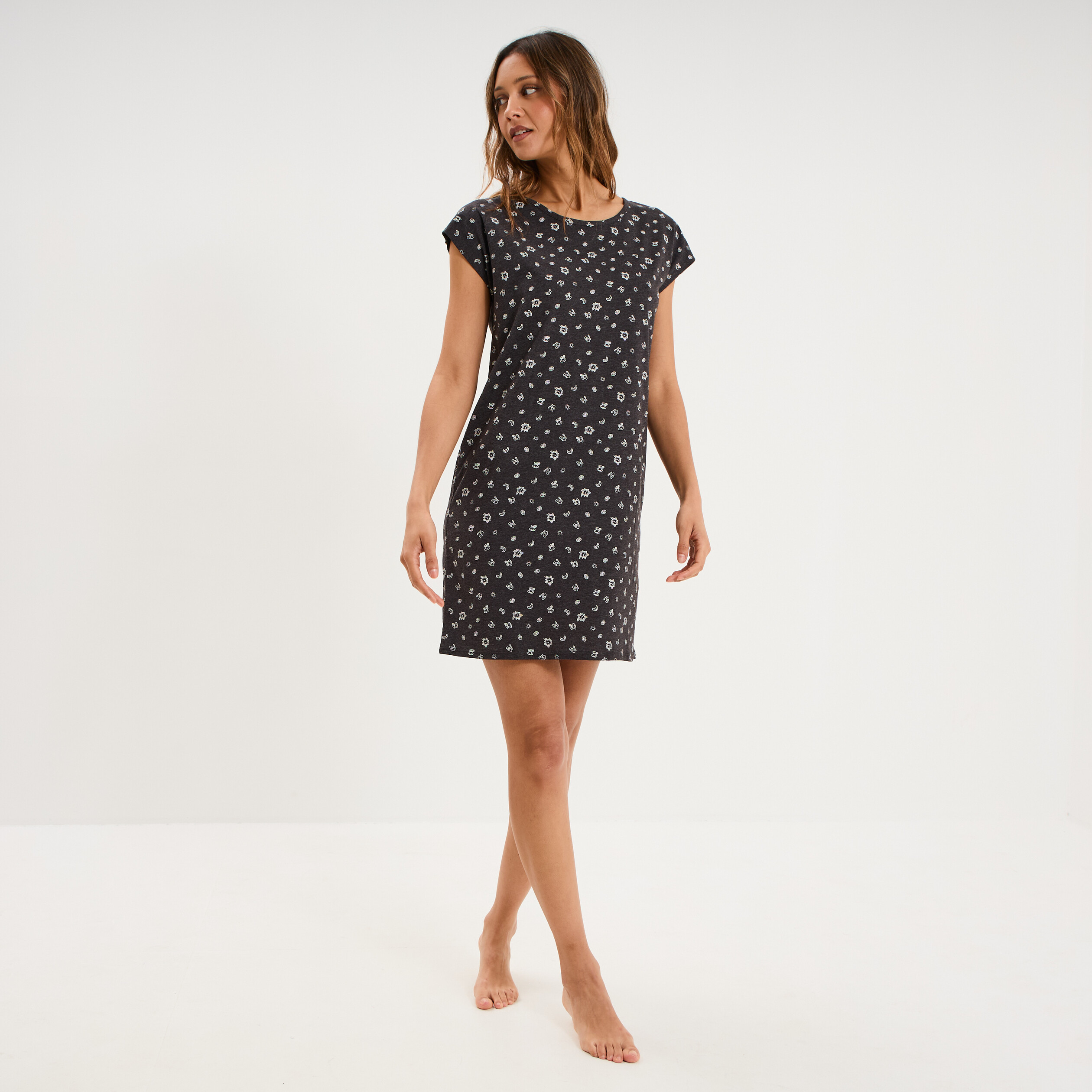 Chemise de nuit manches courtes gris anthracite femme