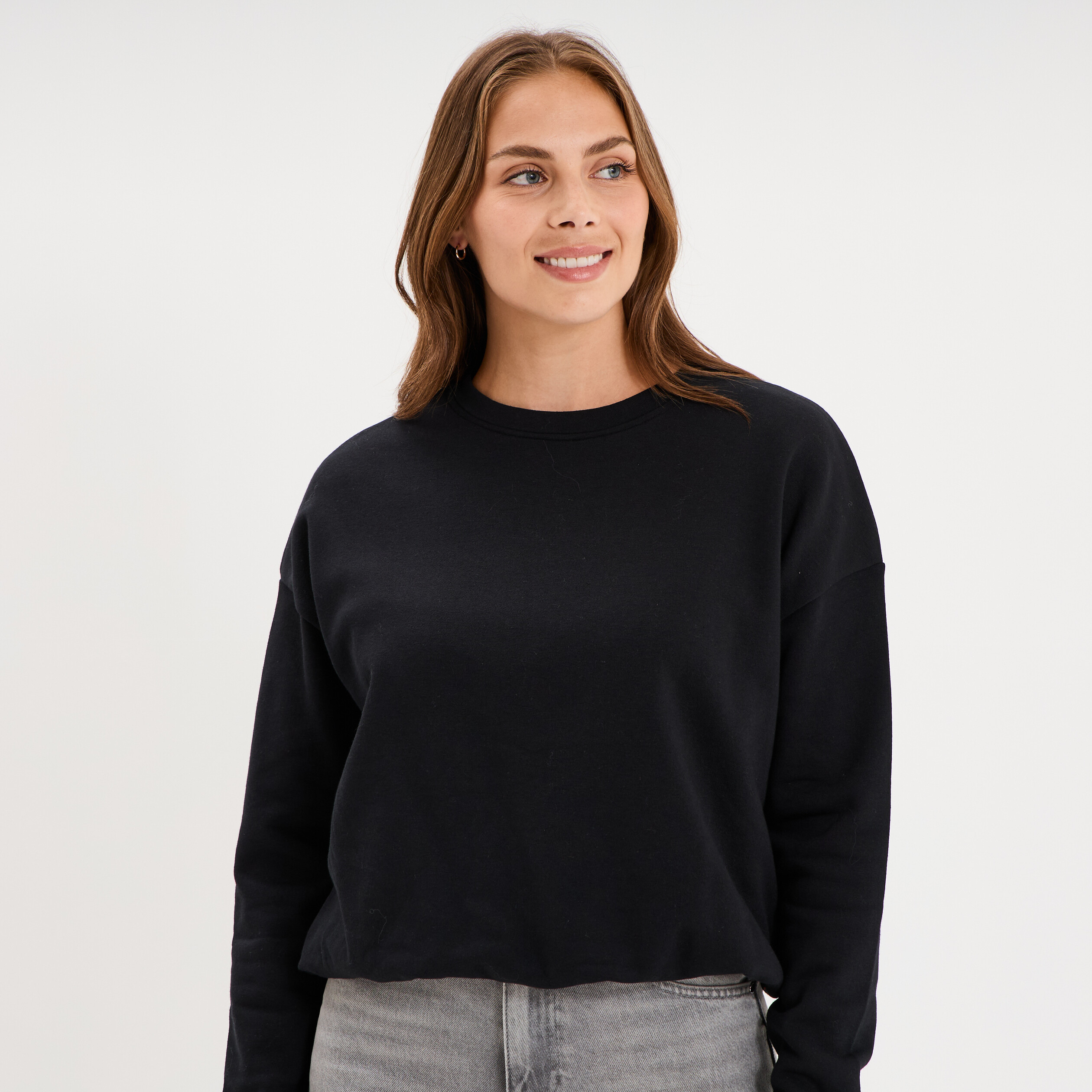 Sweat col rond manches longues noir femme