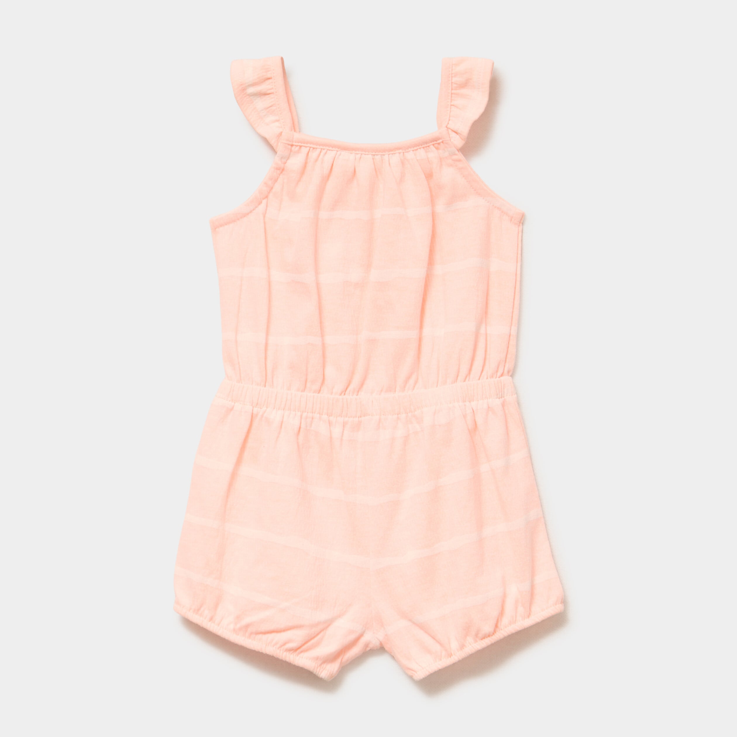 Combishort &agrave; bretelles et volants orange fluo b&eacute;b&eacute; fille
