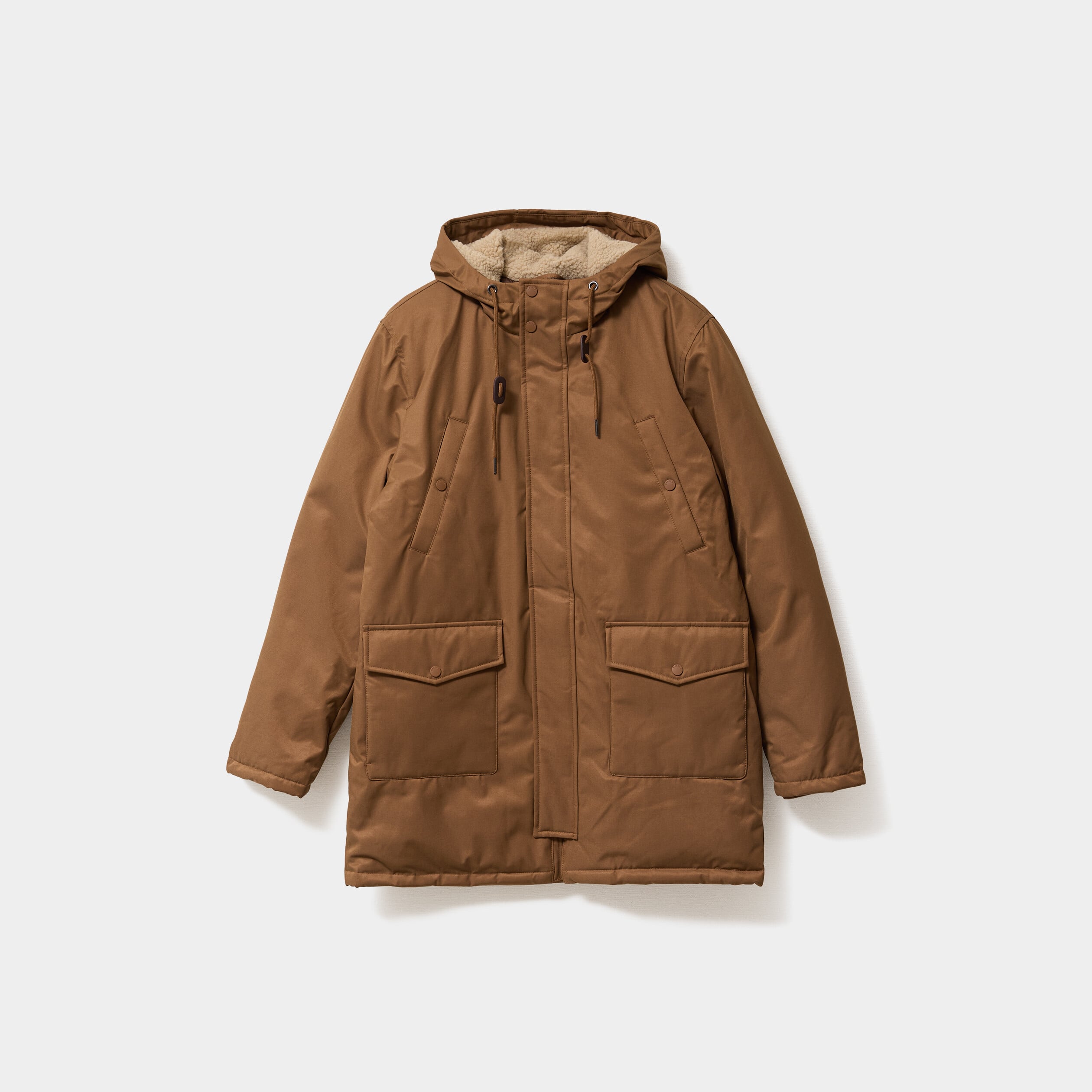 Parka mi-longue doubl&eacute;e &agrave; capuche marron homme